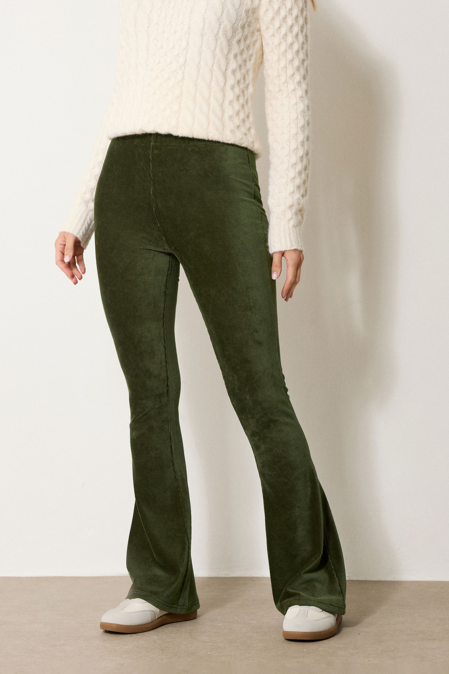 LTS Tall Khaki Green Cord Kick Flare Leggings | Long Tall Sally 2