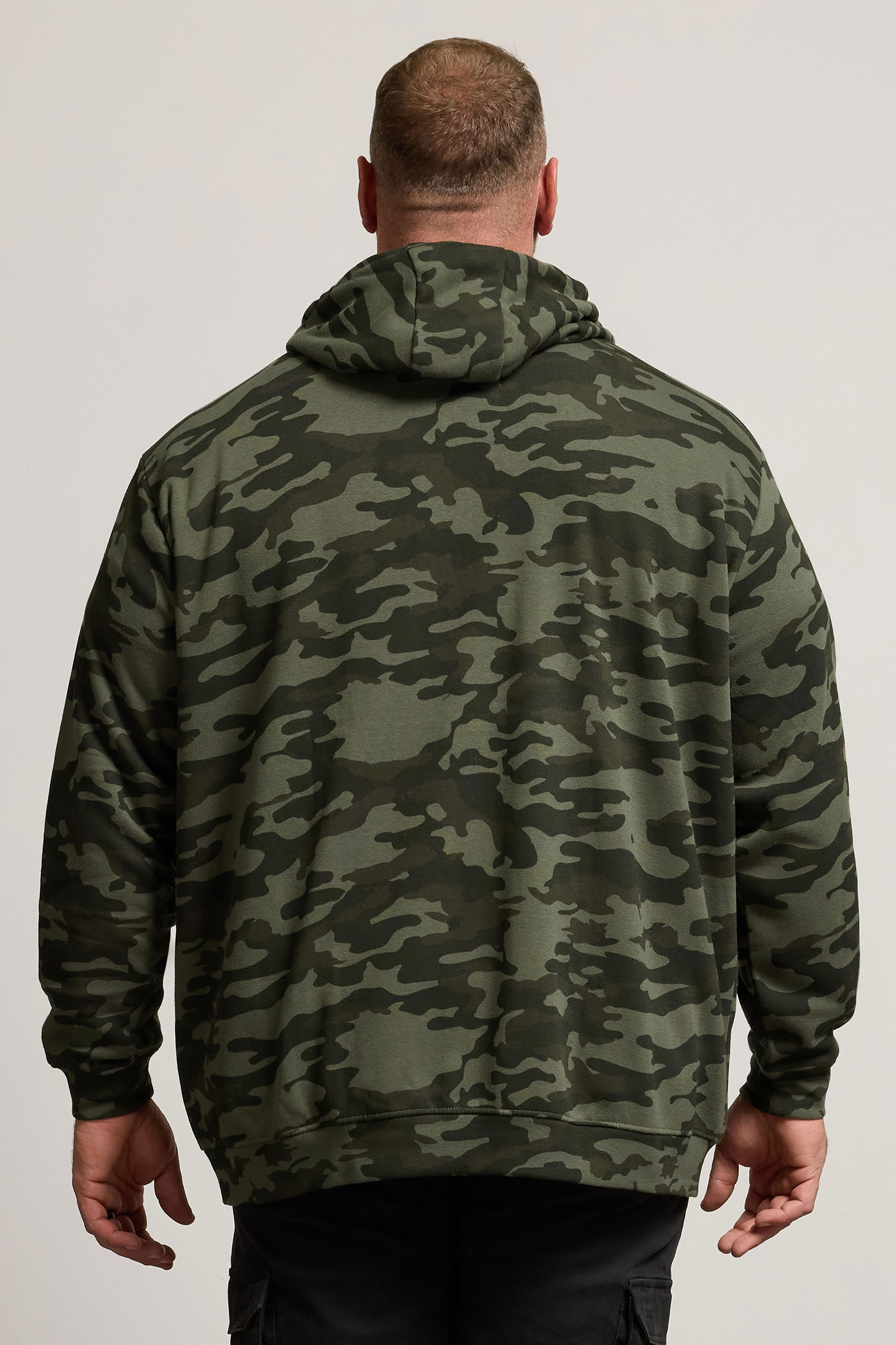 BadRhino Big & Tall Dark Green Camo Print Zip Through Hoodie | BadRhino 3