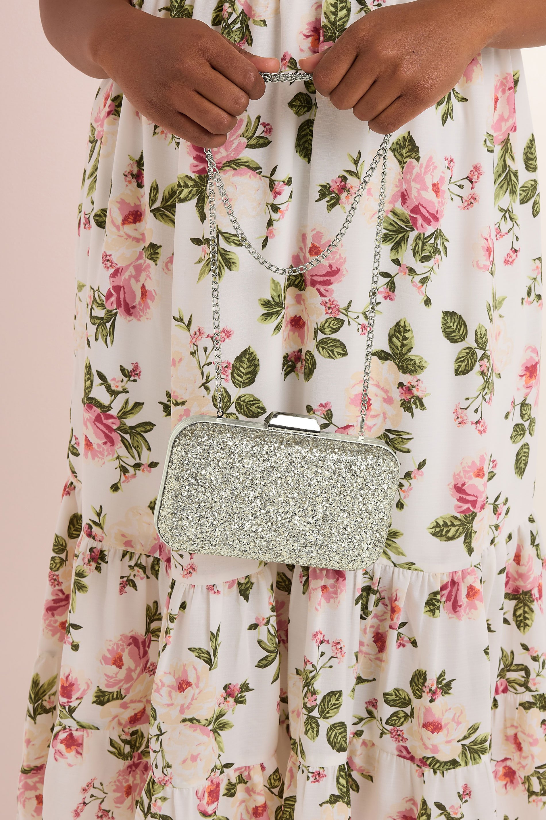 Silver Sequin Clutch Bag | Yours Clothing 1