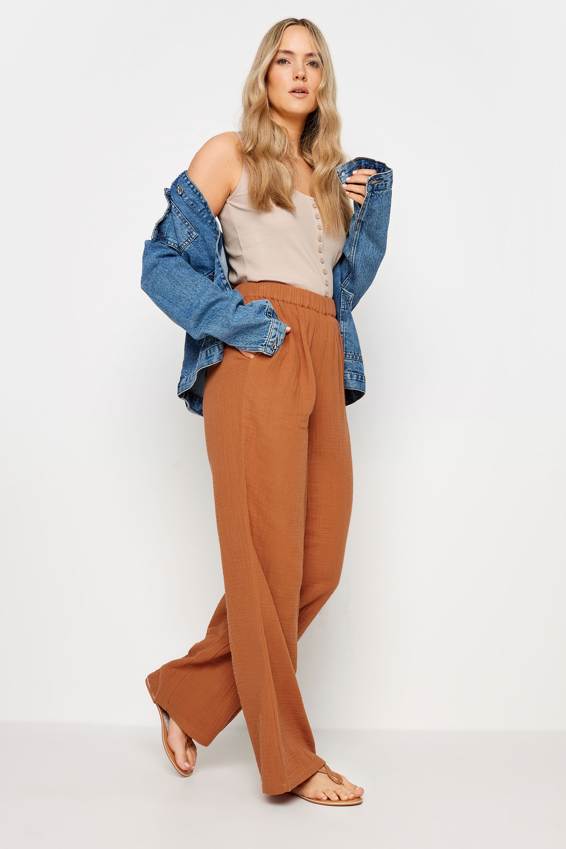 LTS Tall Women's Rust Orange Cheesecloth Wide Leg Trousers | Long Tall Sally 2