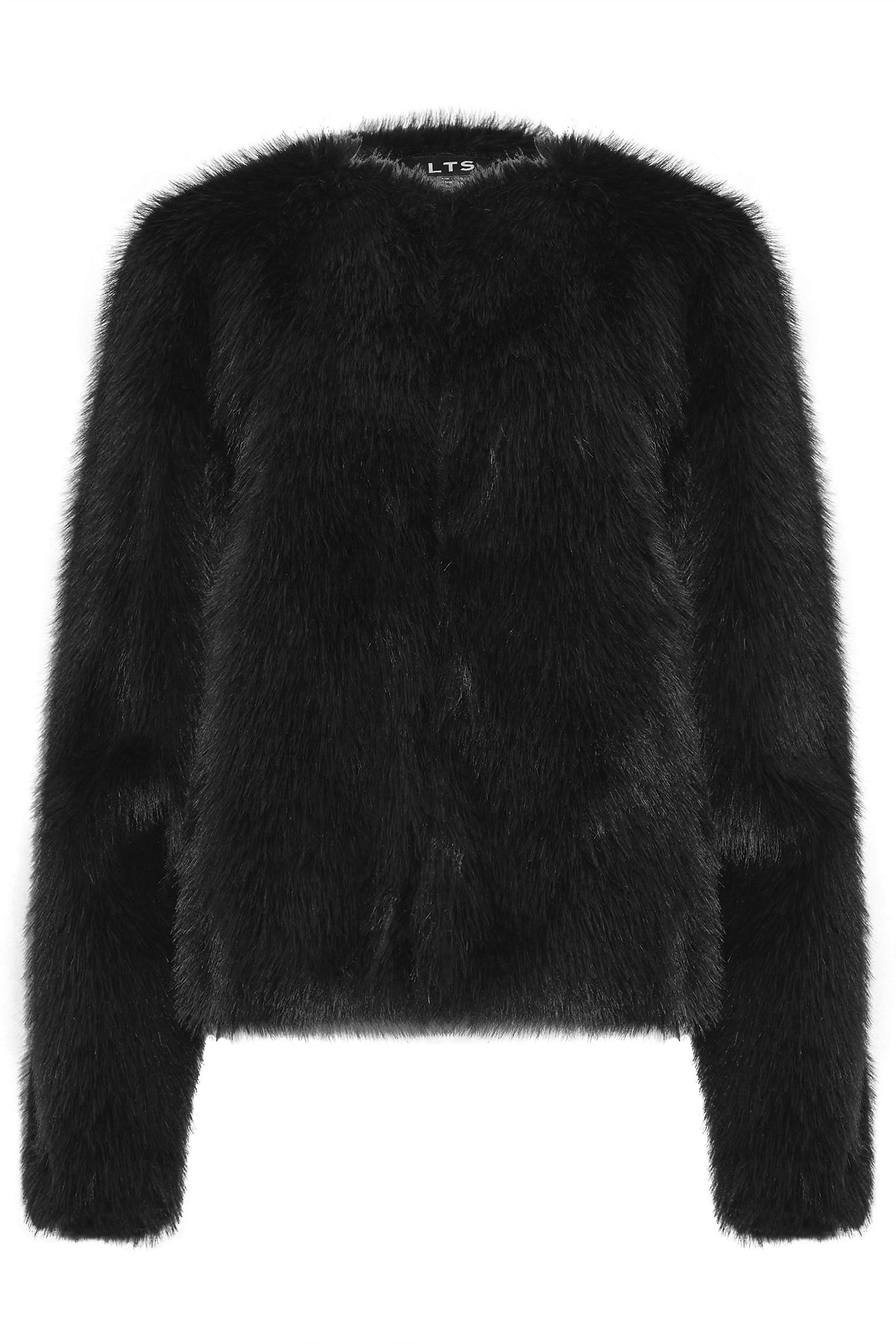 LTS Tall Black Faux Fur Collarless Jacket | Long Tall Sally 6