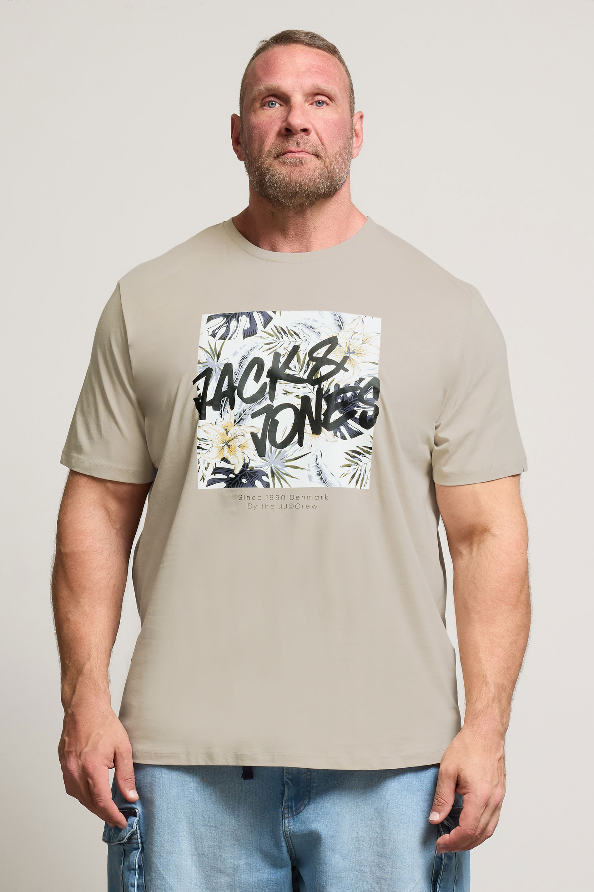 JACK & JONES Big & Tall Natural Brown Hawaiian Graphic T-Shirt | BadRhino 1