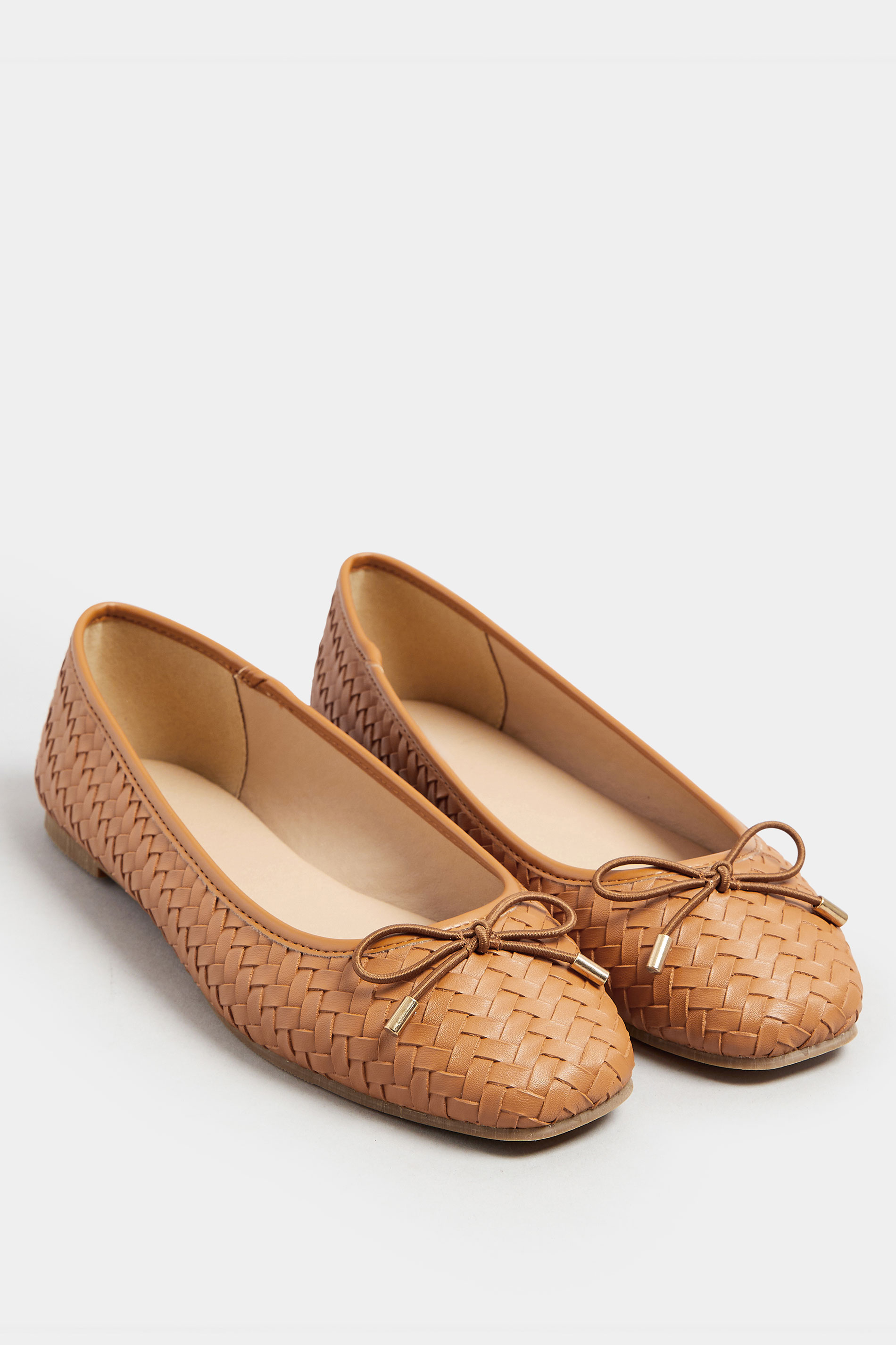 LTS Tan Brown Woven Ballerina Pumps In Standard Fit | Long Tall Sally 2