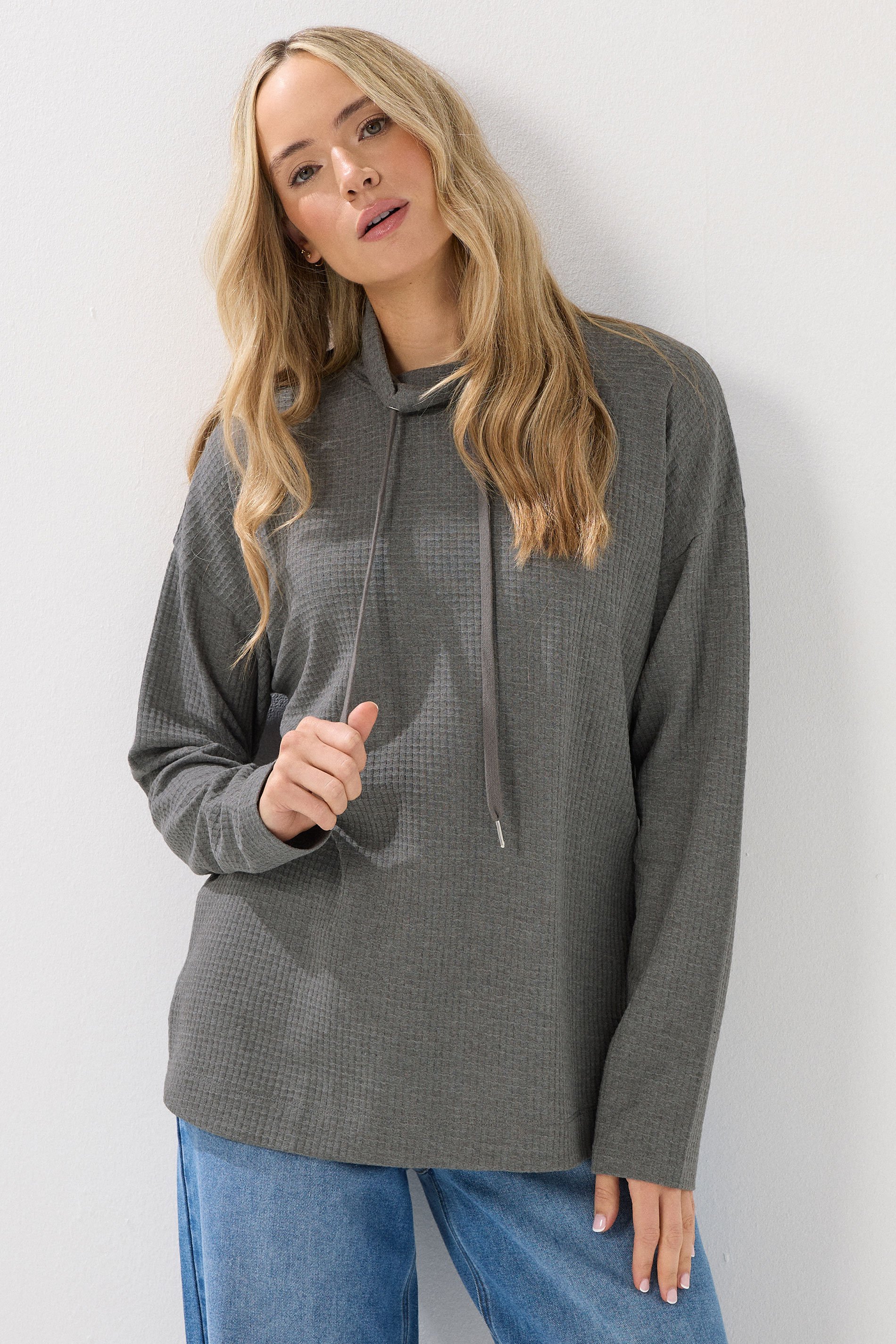 LTS Tall Charcoal Grey Waffle Lounge Top | Long Tall Sally 1