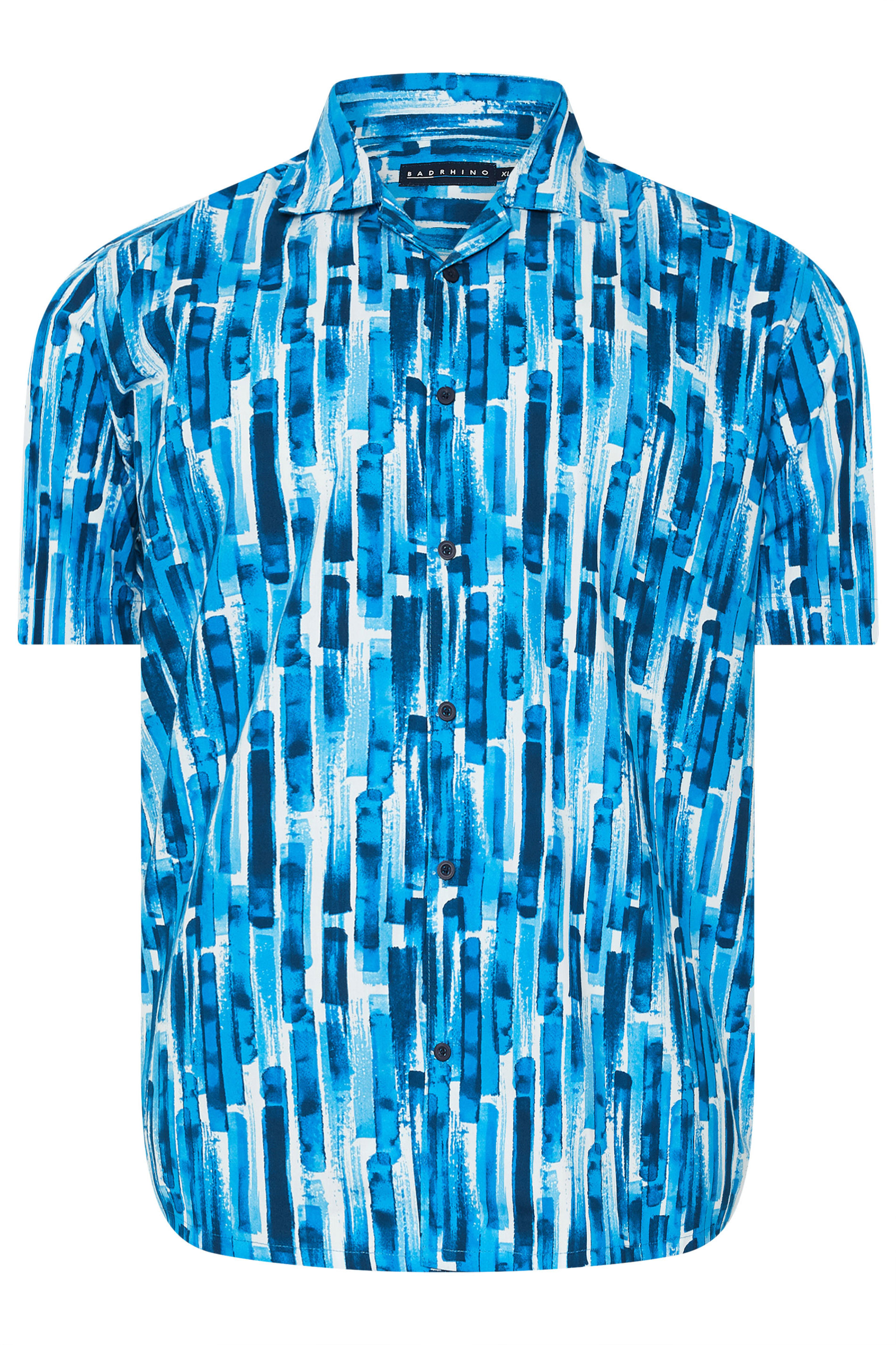 BadRhino Big & Tall Blue Abstract Print Peached Short Sleeve Revere Collar Shirt | BadRhino 7