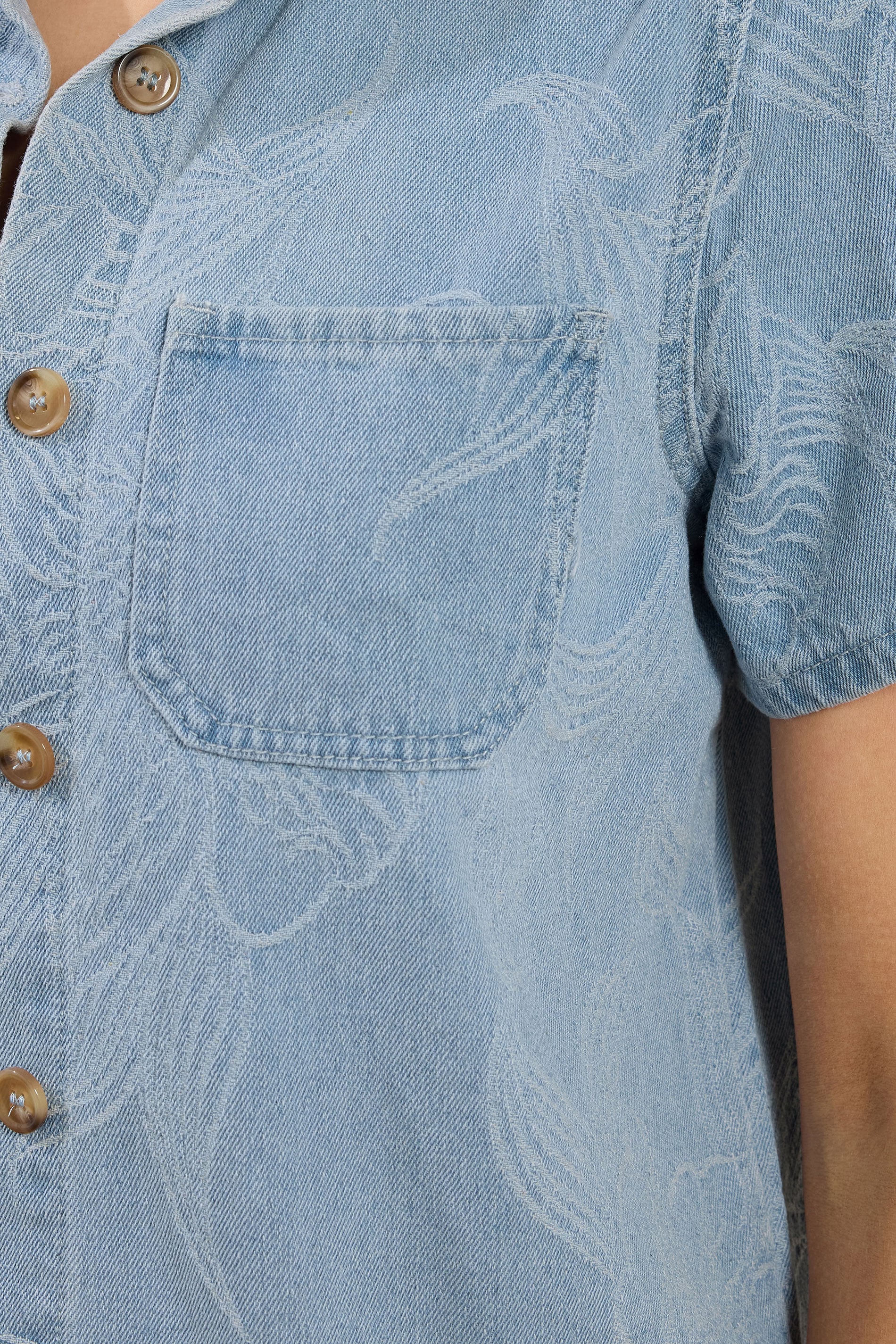 LTS PREMIUM Tall Women's Set Light Blue Cotton Jacquard Denim Shirt & Shorts | Long Tall Sally 7