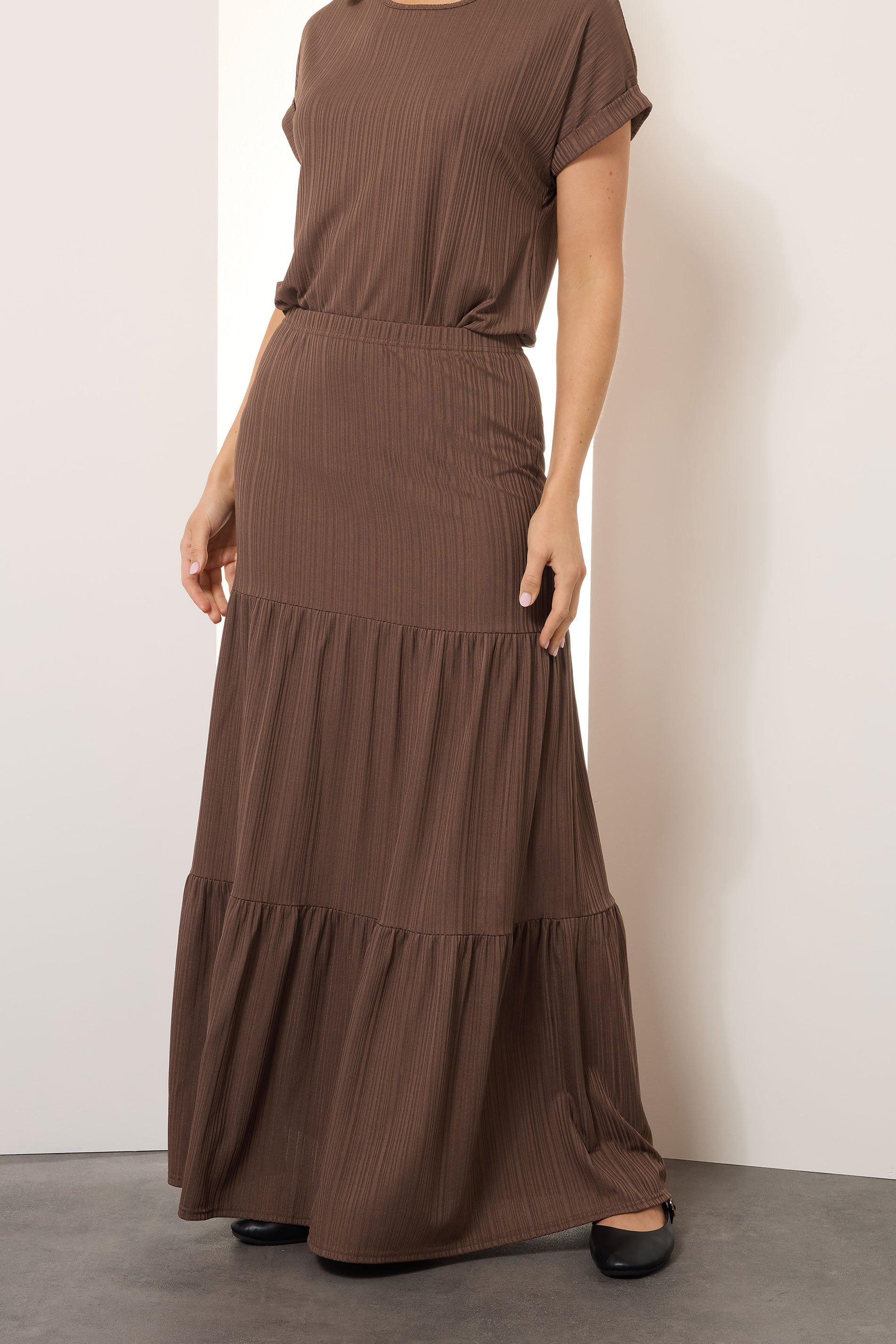 LTS Tall Chocolate Brown Textured Tiered Maxi Skirt | Long Tall Sally 3