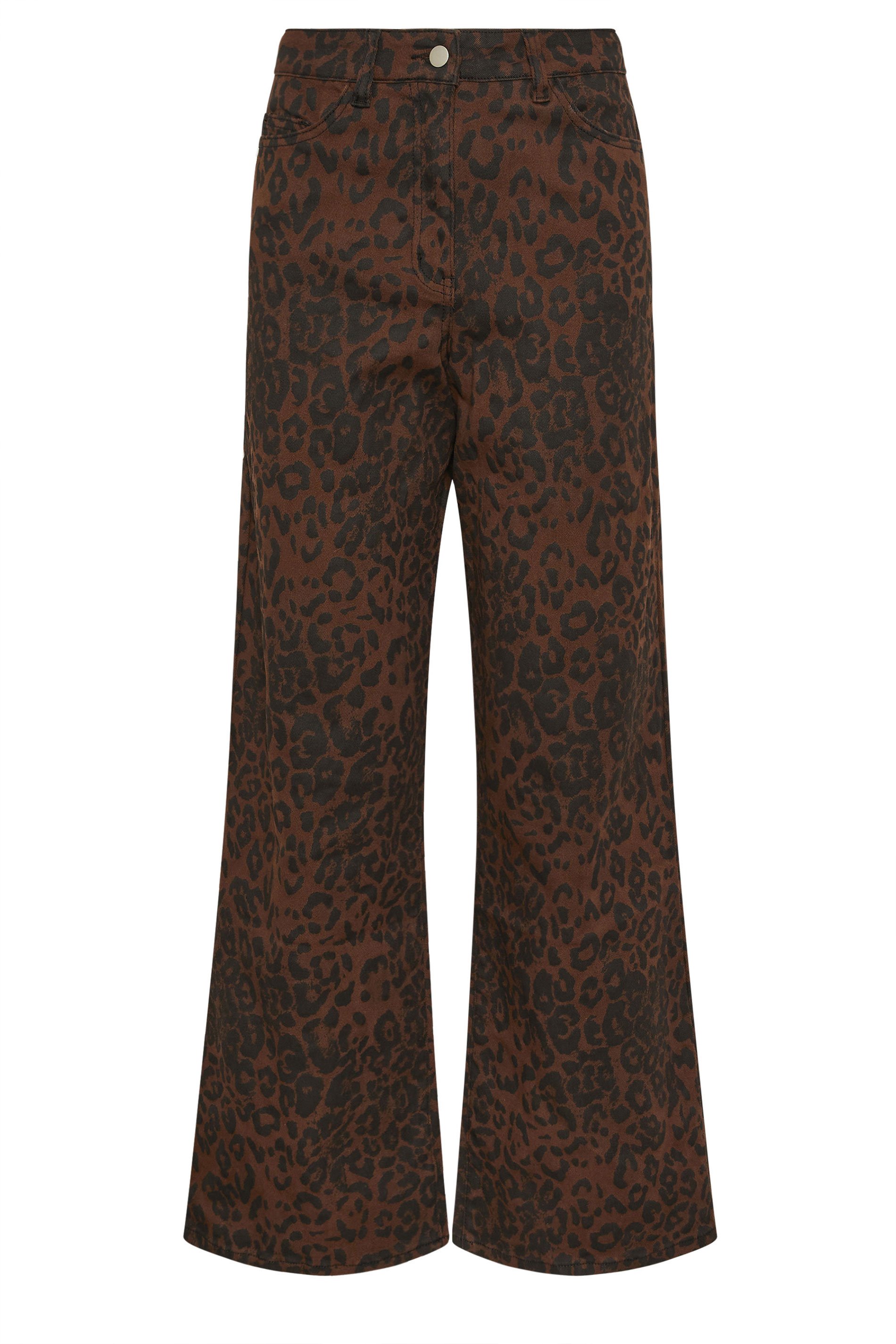LTS Tall Chocolate Brown Leopard Print Wide Leg Jeans | Long Tall Sally 7