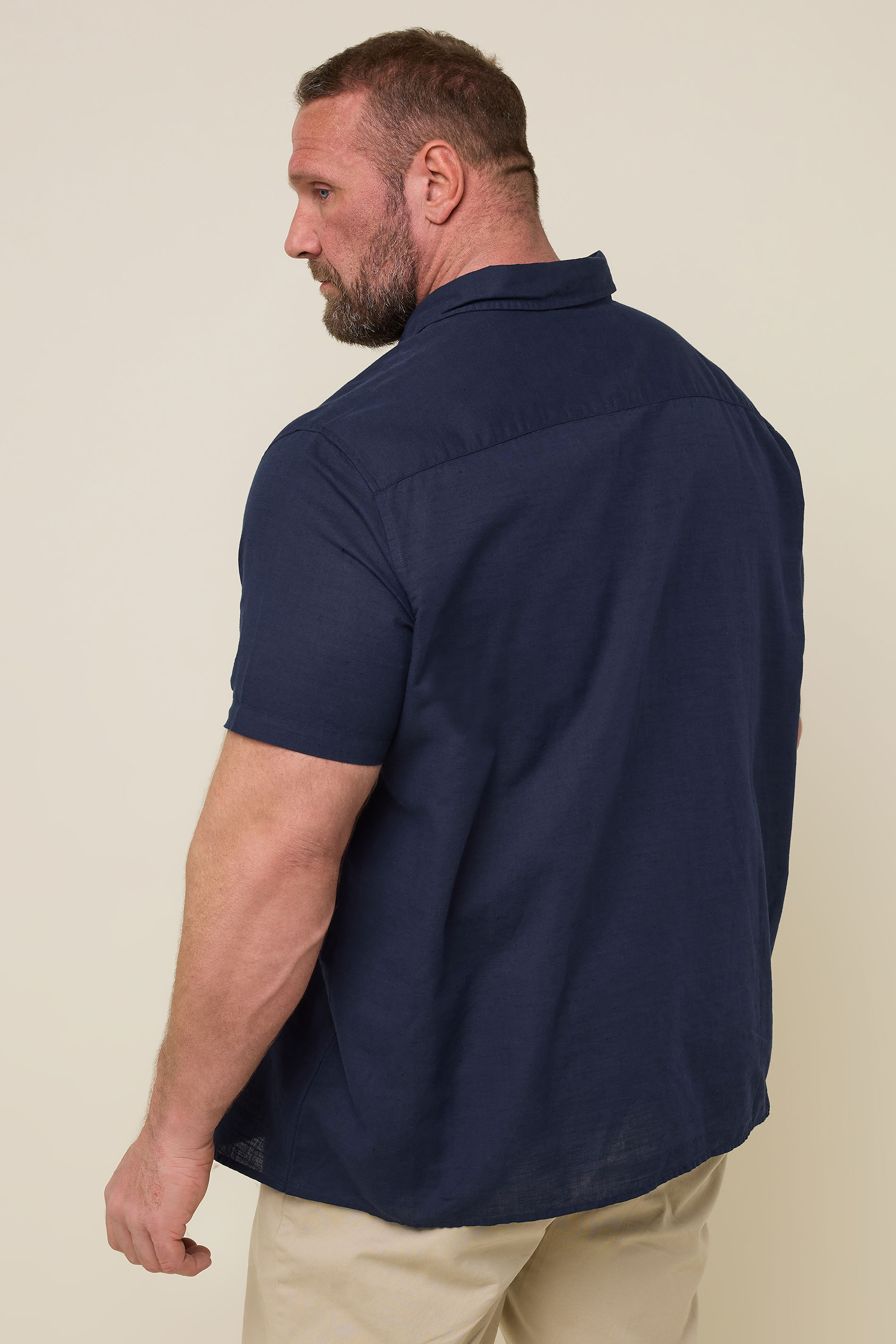 BadRhino Big & Tall Navy Blue Linen Shirt | BadRhino 5