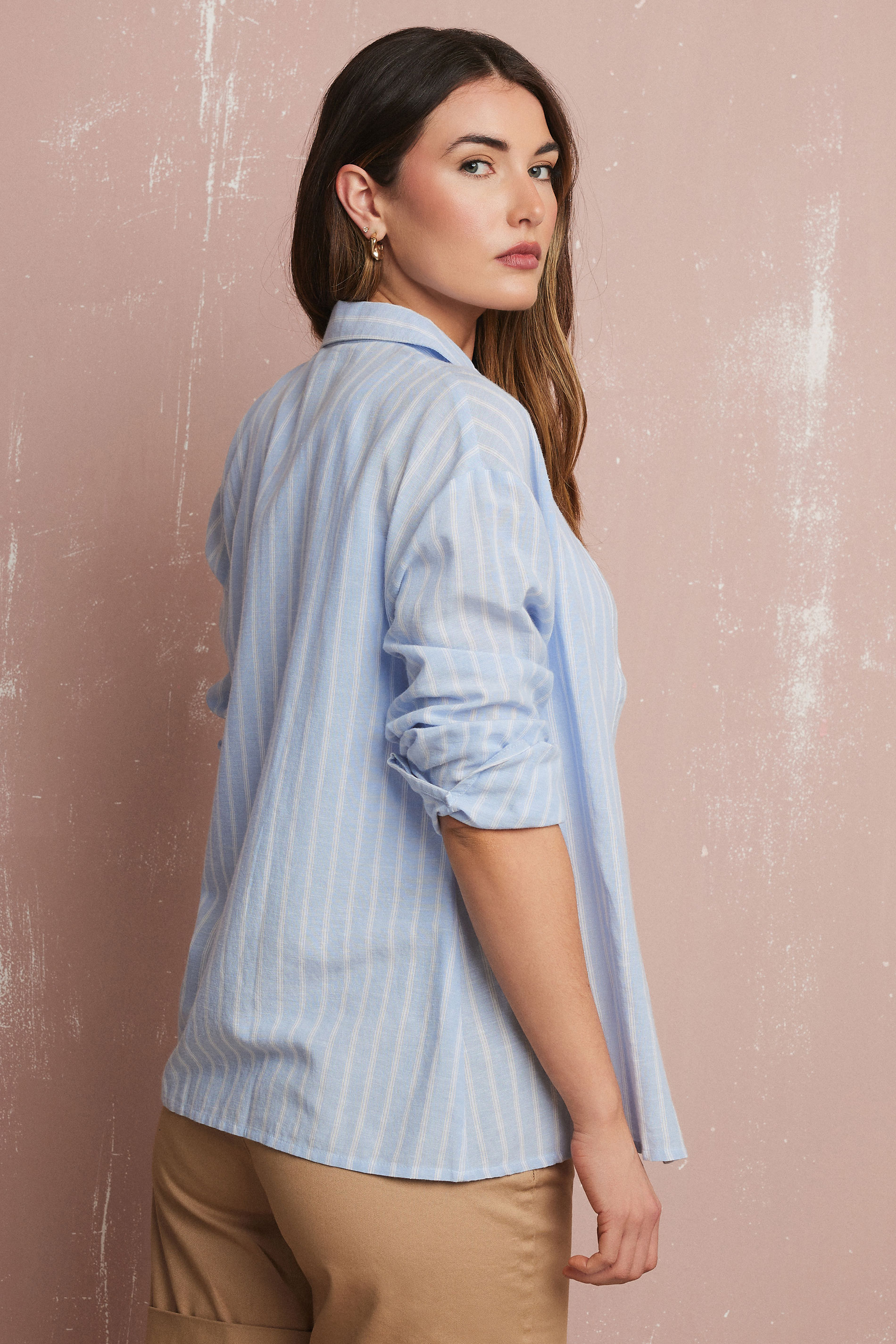 LTS Tall Blue Linen Striped Long Sleeve Shirt | Long Tall Sally 5