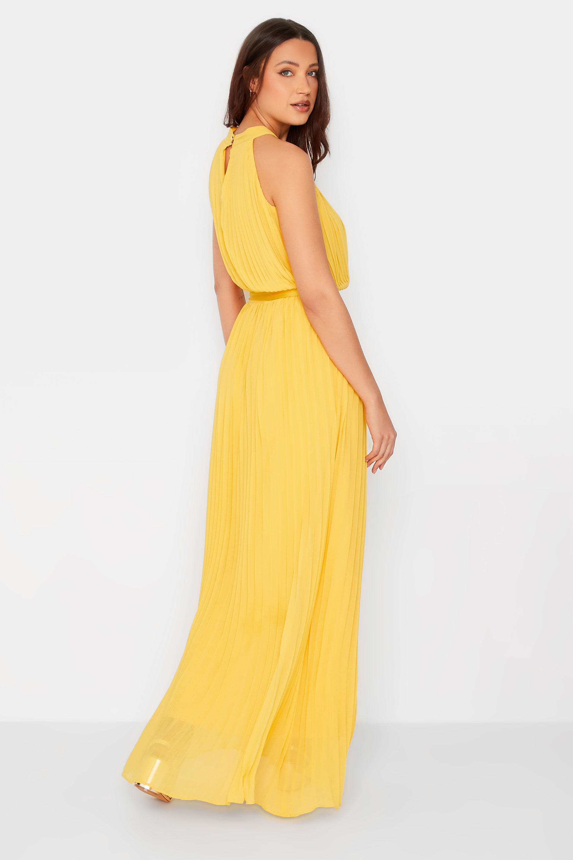 LTS Tall Women's Yellow Pleated Halter Neck Maxi Dress | Long Tall Sally