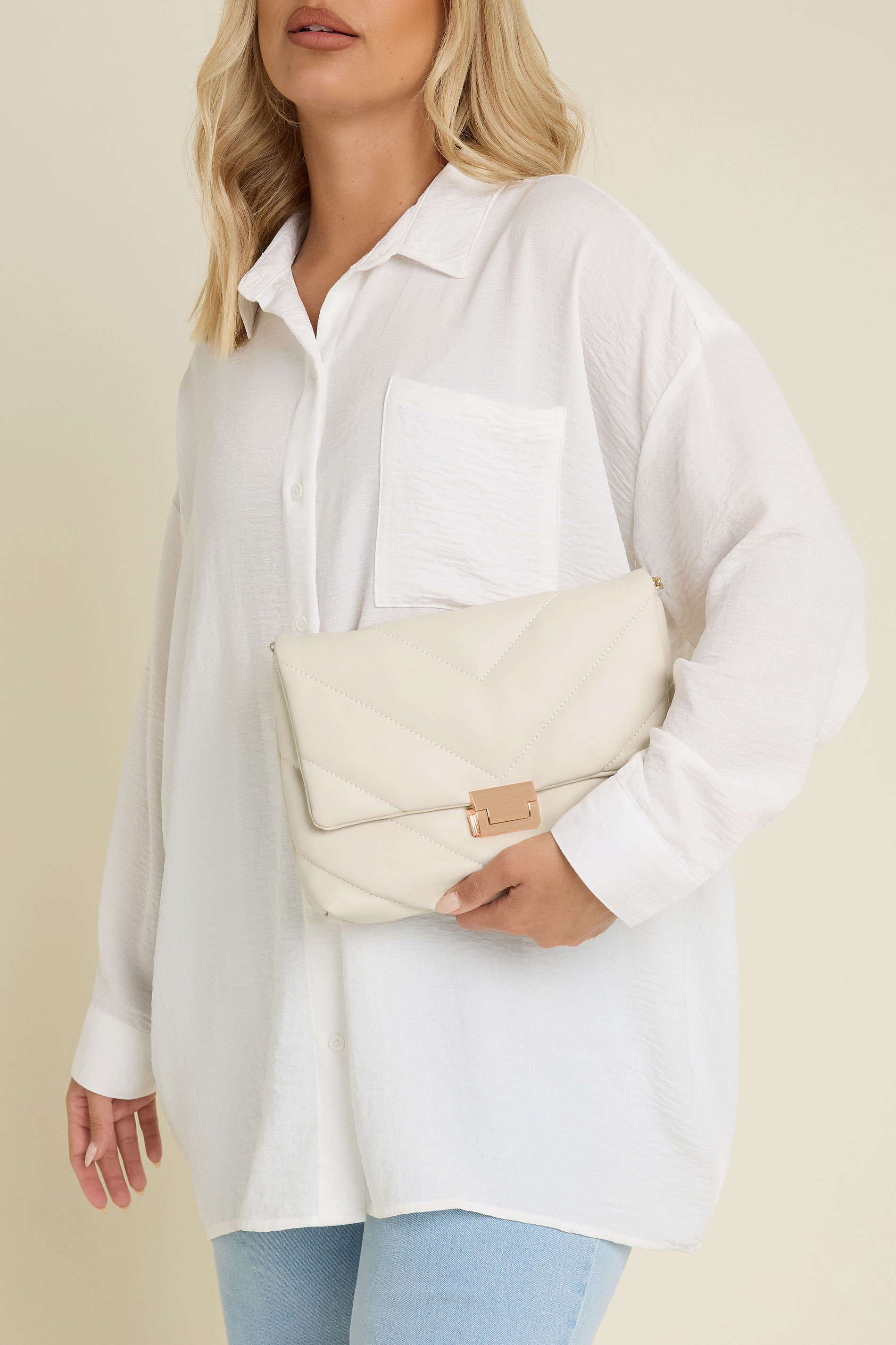 White Faux Leather Quilted Shoulder Bag | Yours Clothing 3