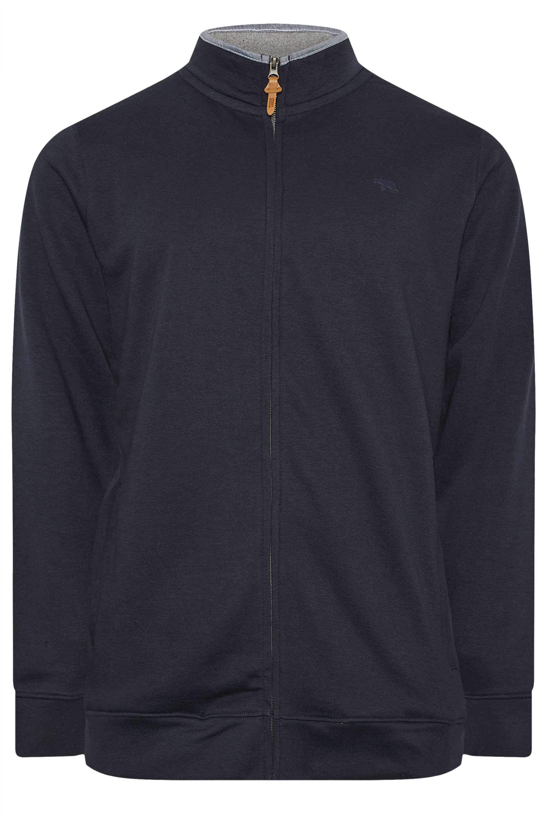 D555 Big & Tall Navy Blue Embroidery Zip Through Fleece Lined Jacket | BadRhino 4