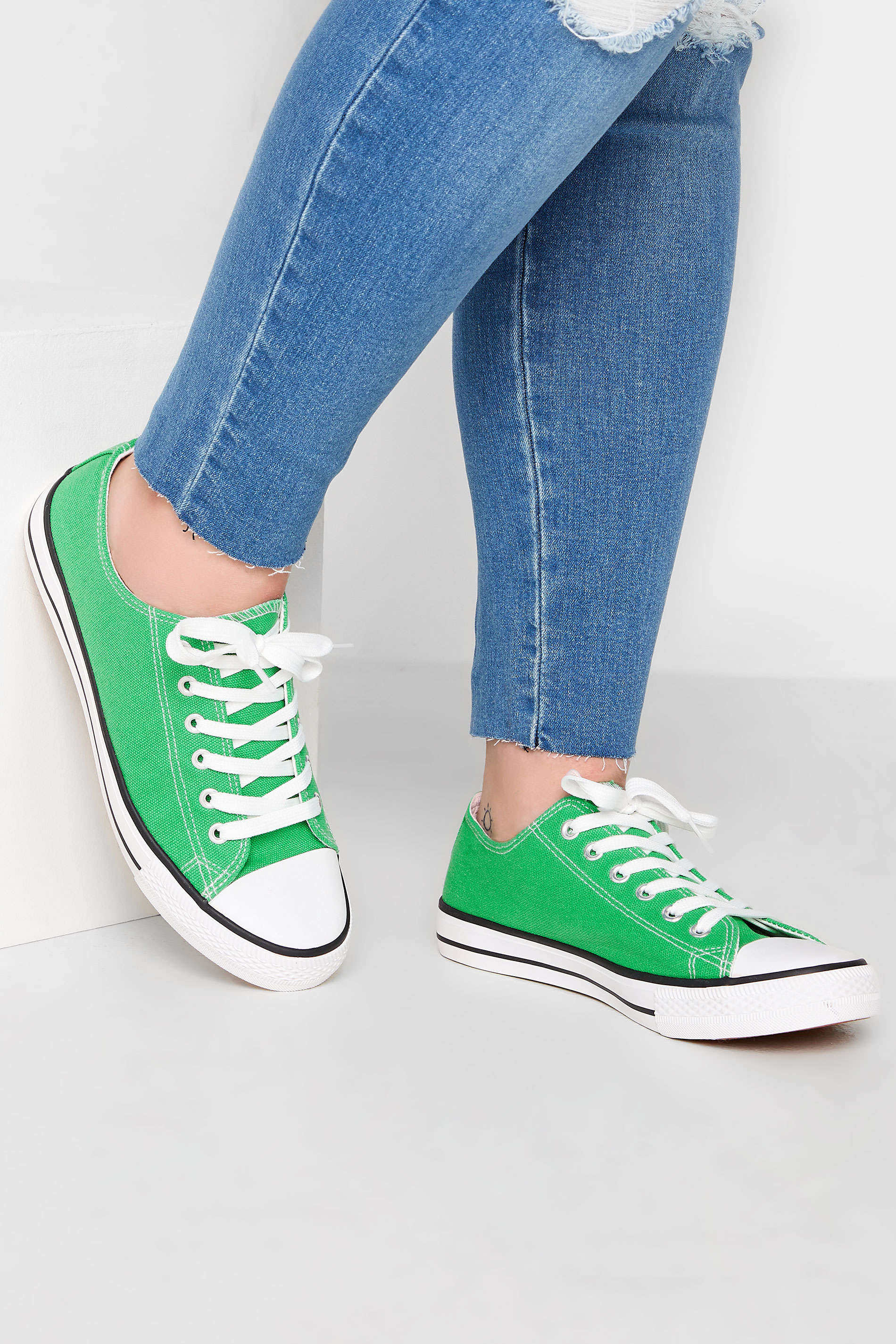 Green Plus Size Canvas Low Trainers In Wide E Fit | Yours Clothing  1