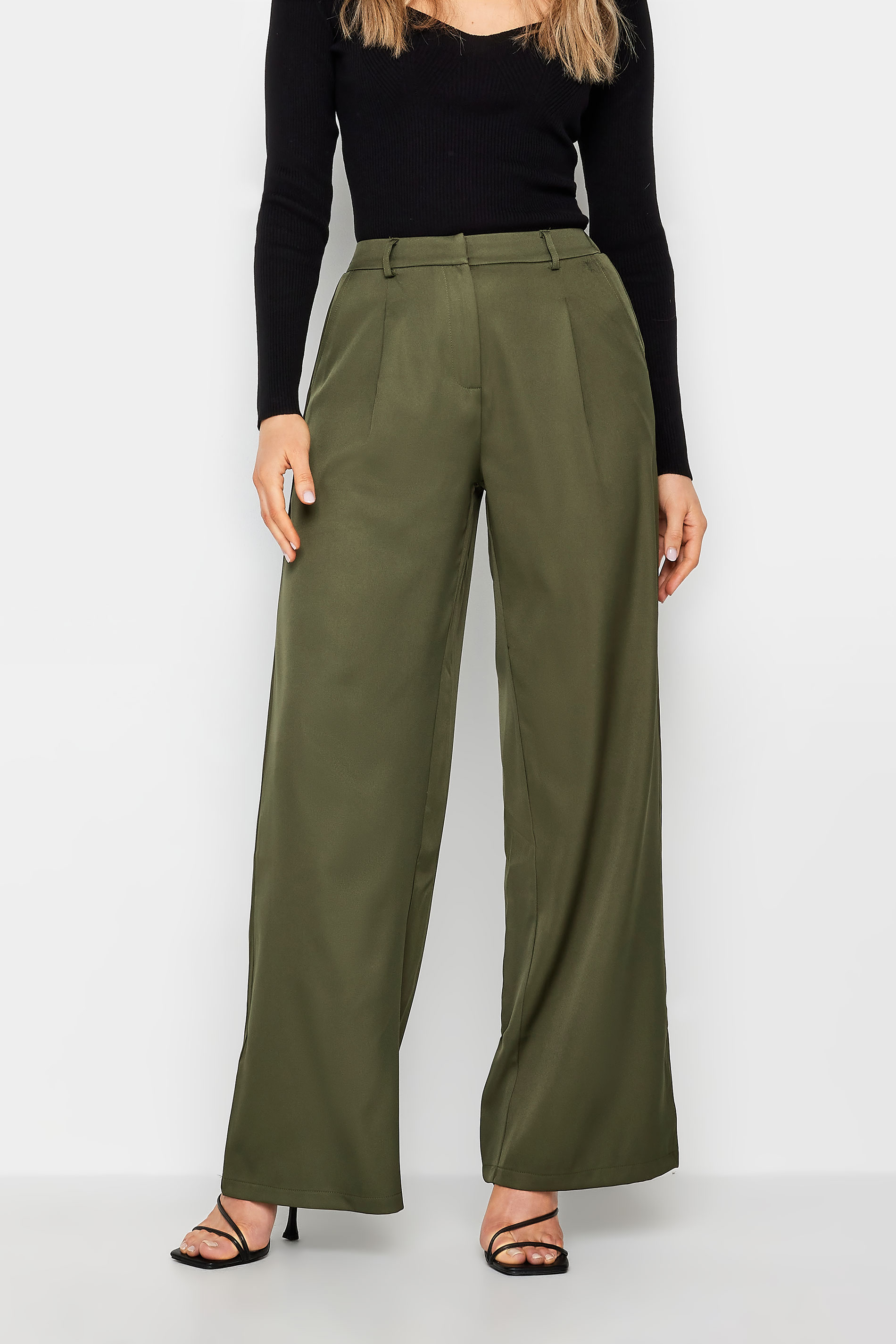 LTS Tall Womens Olive Green Tailored Wide Leg Trousers | Long Tall Sally 3