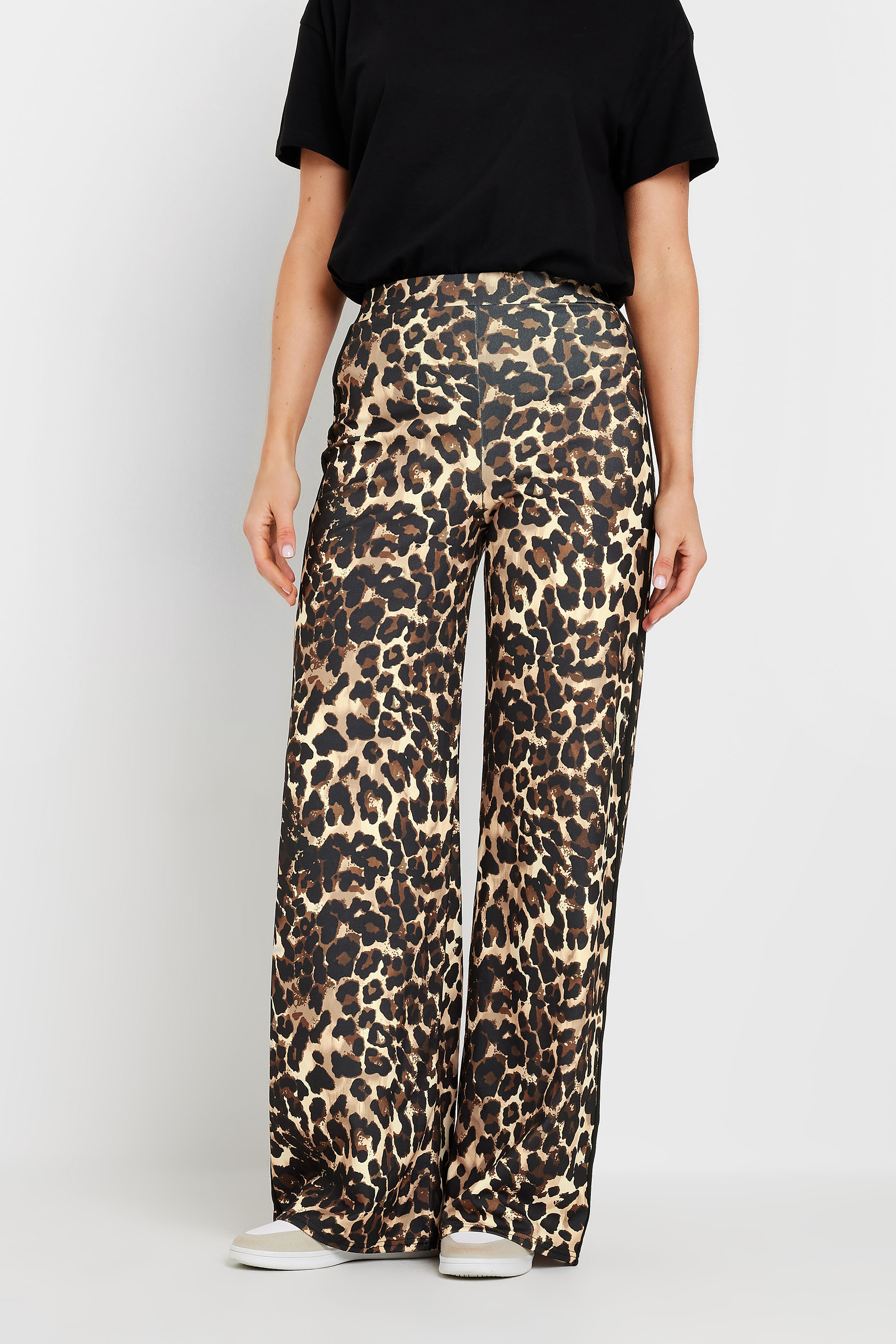 LTS Tall Beige Brown Leopard Print Stripe Trousers | Long Tall Sally 2