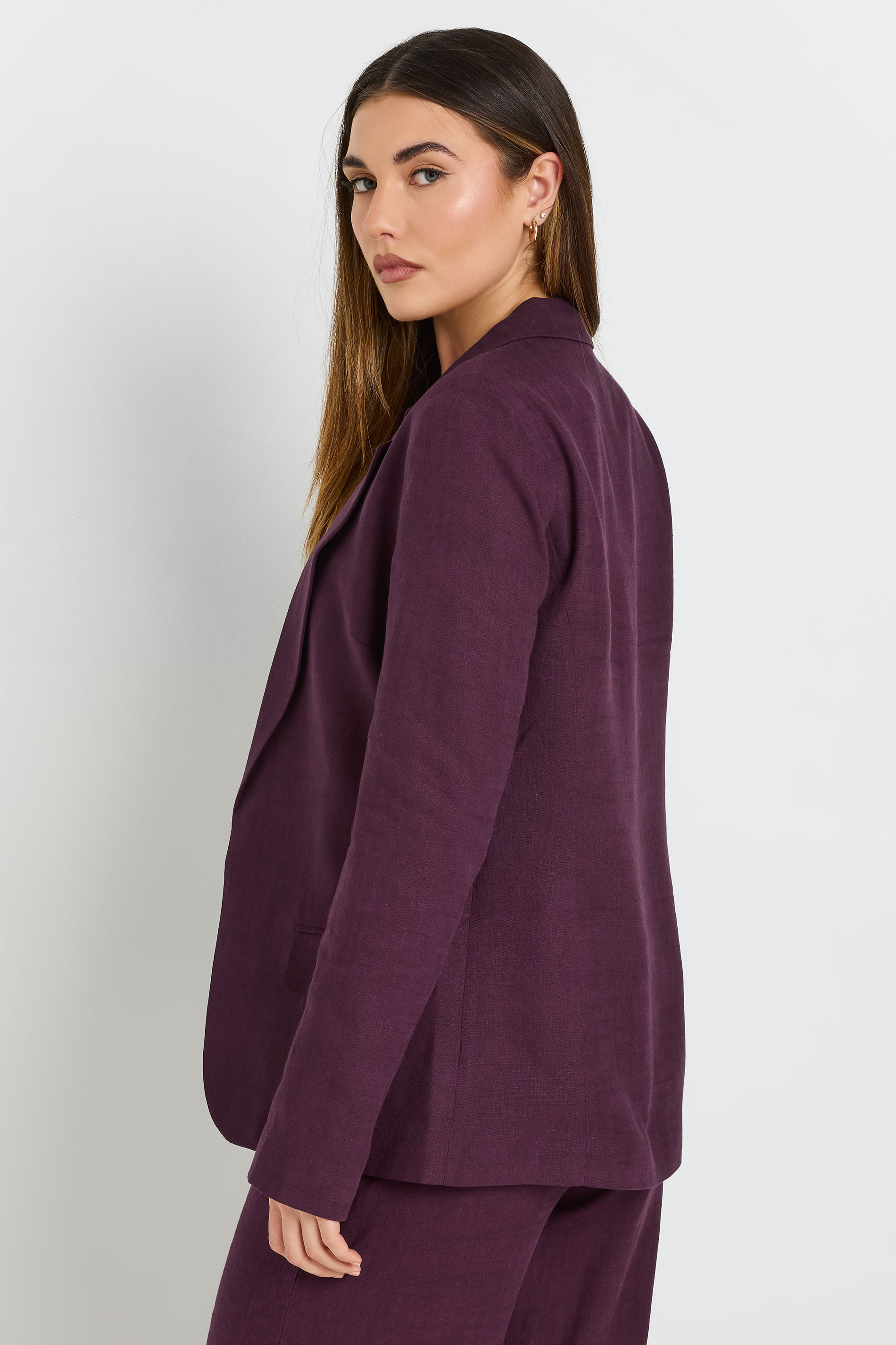 LTS Tall Dark Purple Linen Tailored Blazer | Long Tall Sally 5