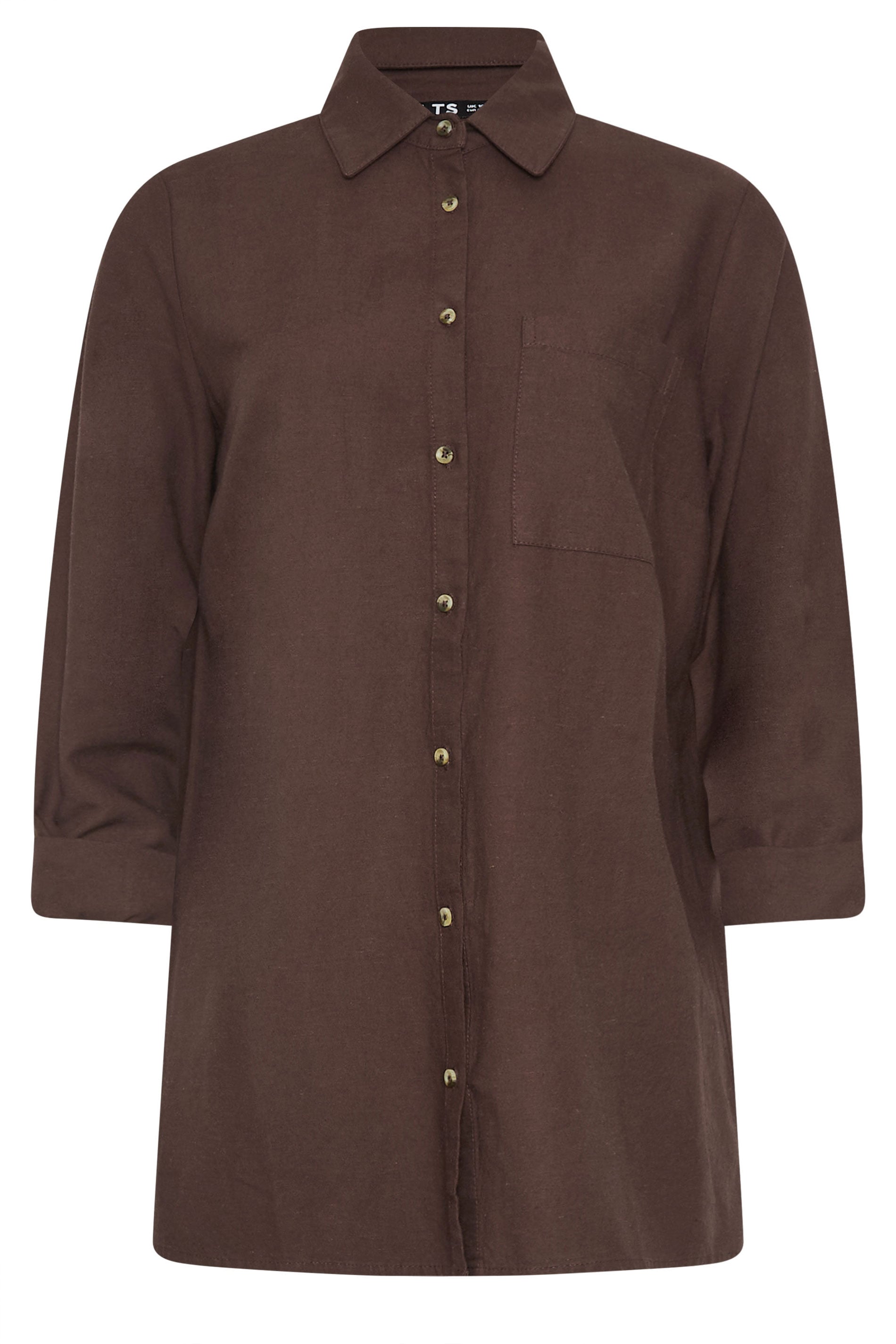 LTS Tall Women's Chocolate Brown Linen Long Sleeve Shirt | Long Tall Sally 5