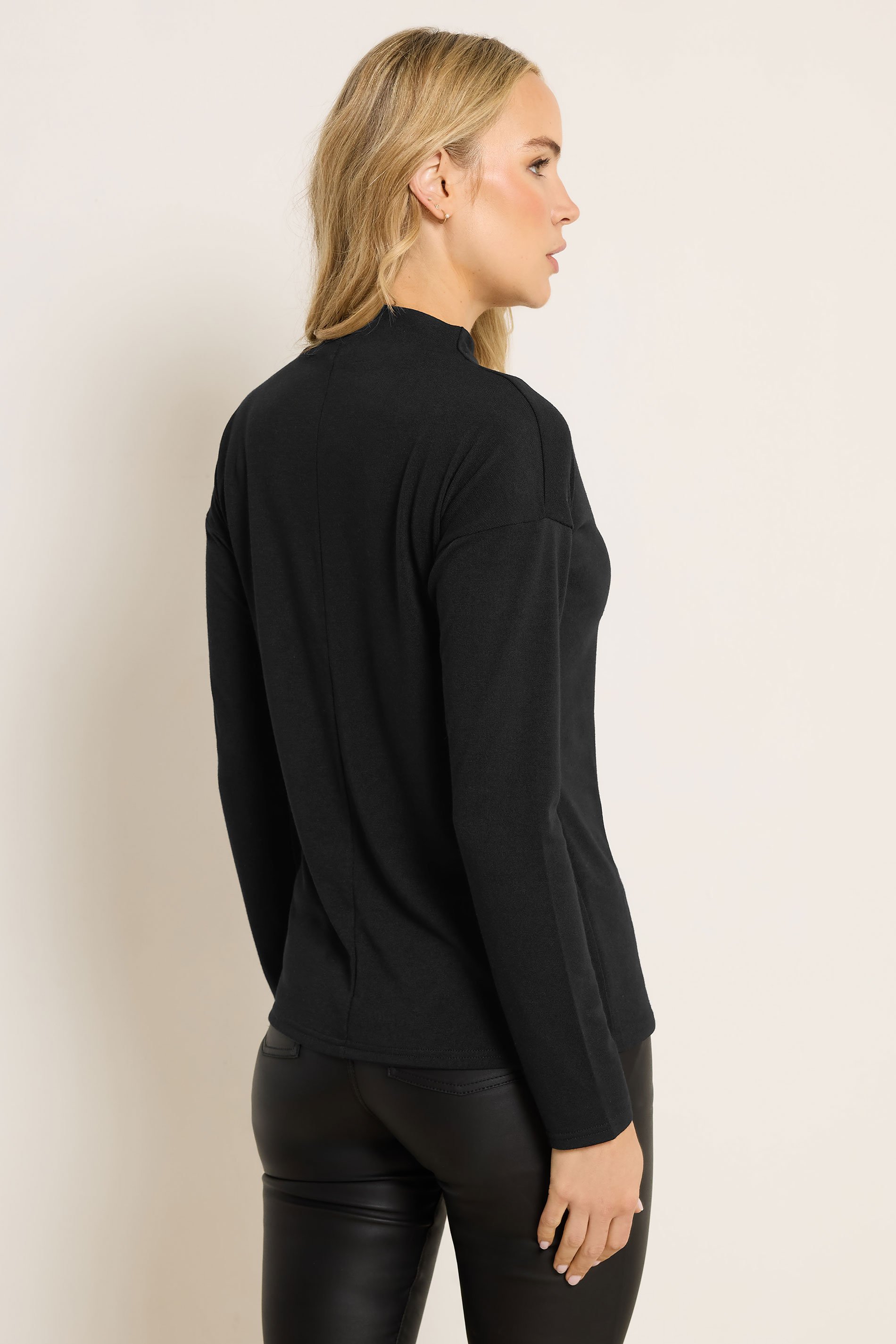 LTS Tall Black Knit Funnel Neck Top | Long Tall Sally 3