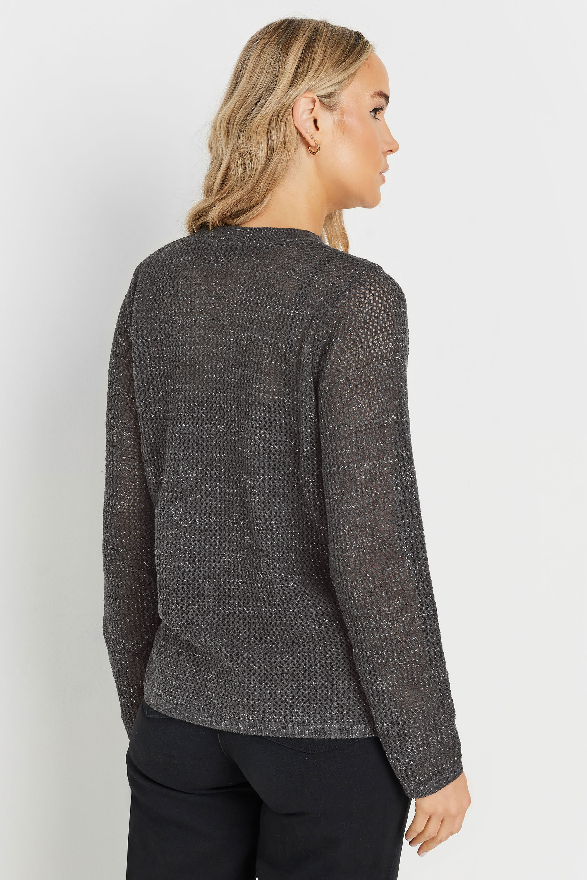 LTS Tall Charcoal Grey Metallic Pointelle Jumper | Long Tall Sally  3