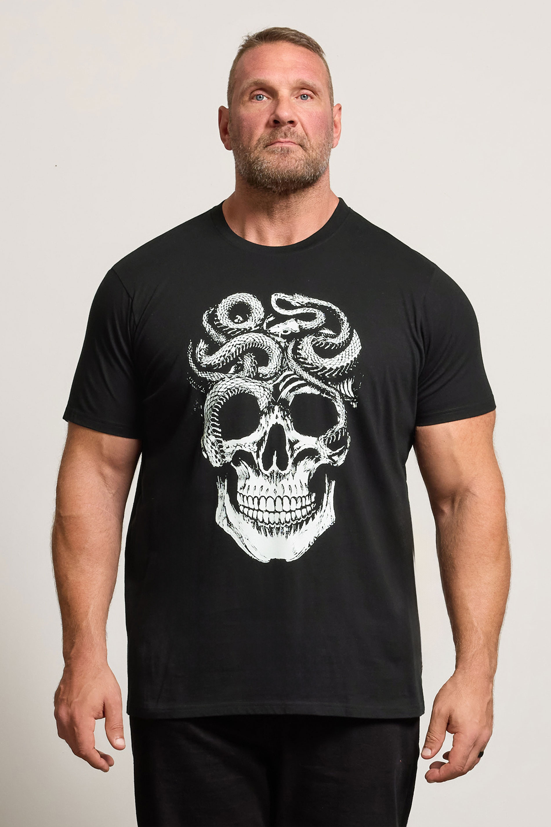 BadRhino Big & Tall Black Skull & Snake Print Graphic T-Shirt 1