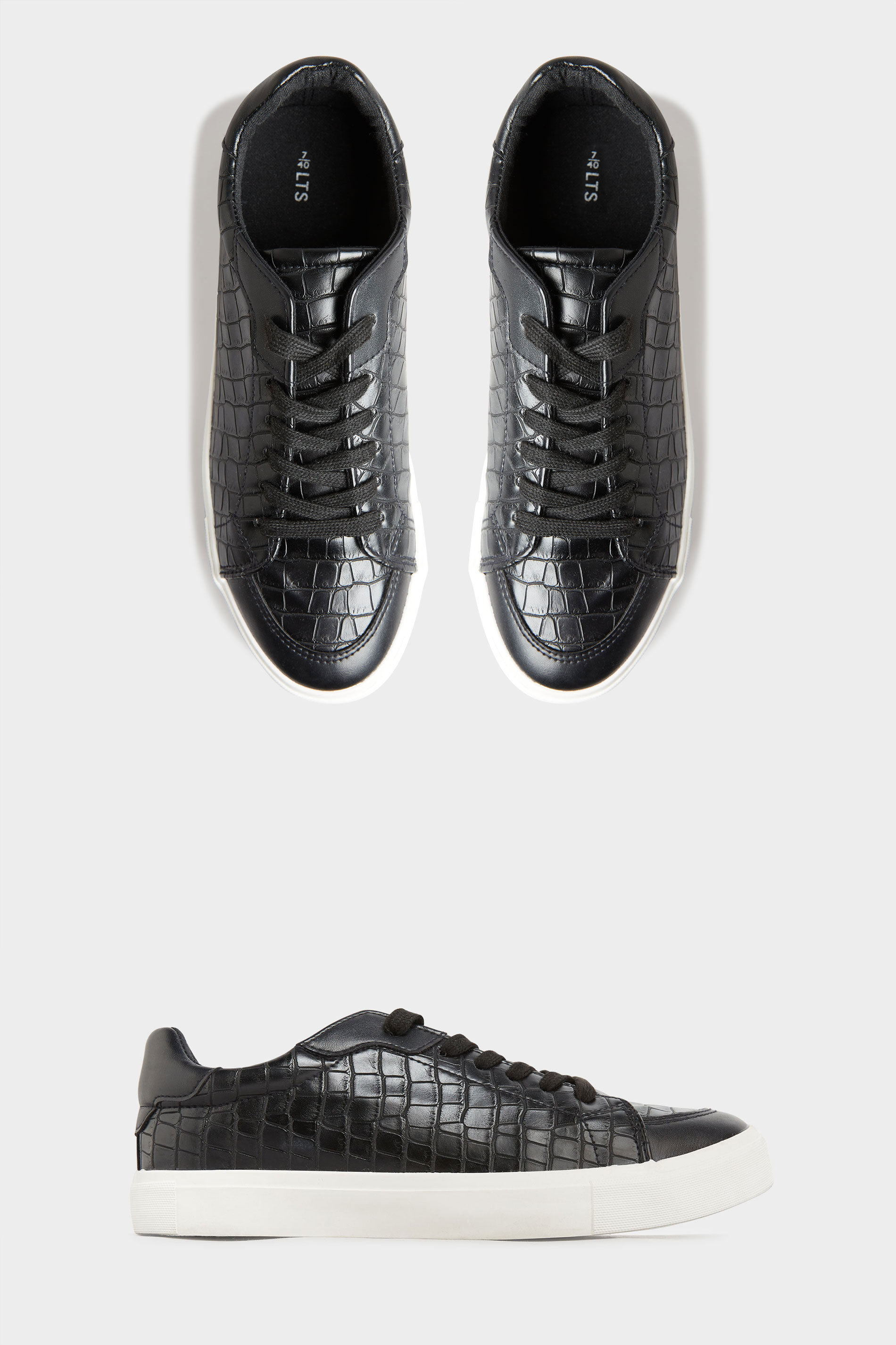 LTS Black Croc Lace Up Trainers In Standard Fit | Long Tall Sally  2
