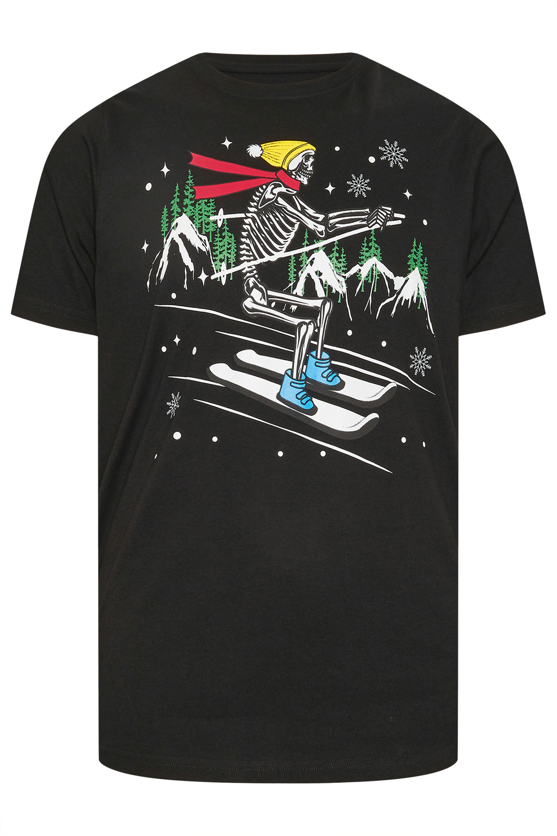 BadRhino Big & Tall Black Skiing Skeleton Graphic Christmas T-Shirt | BadRhino 4