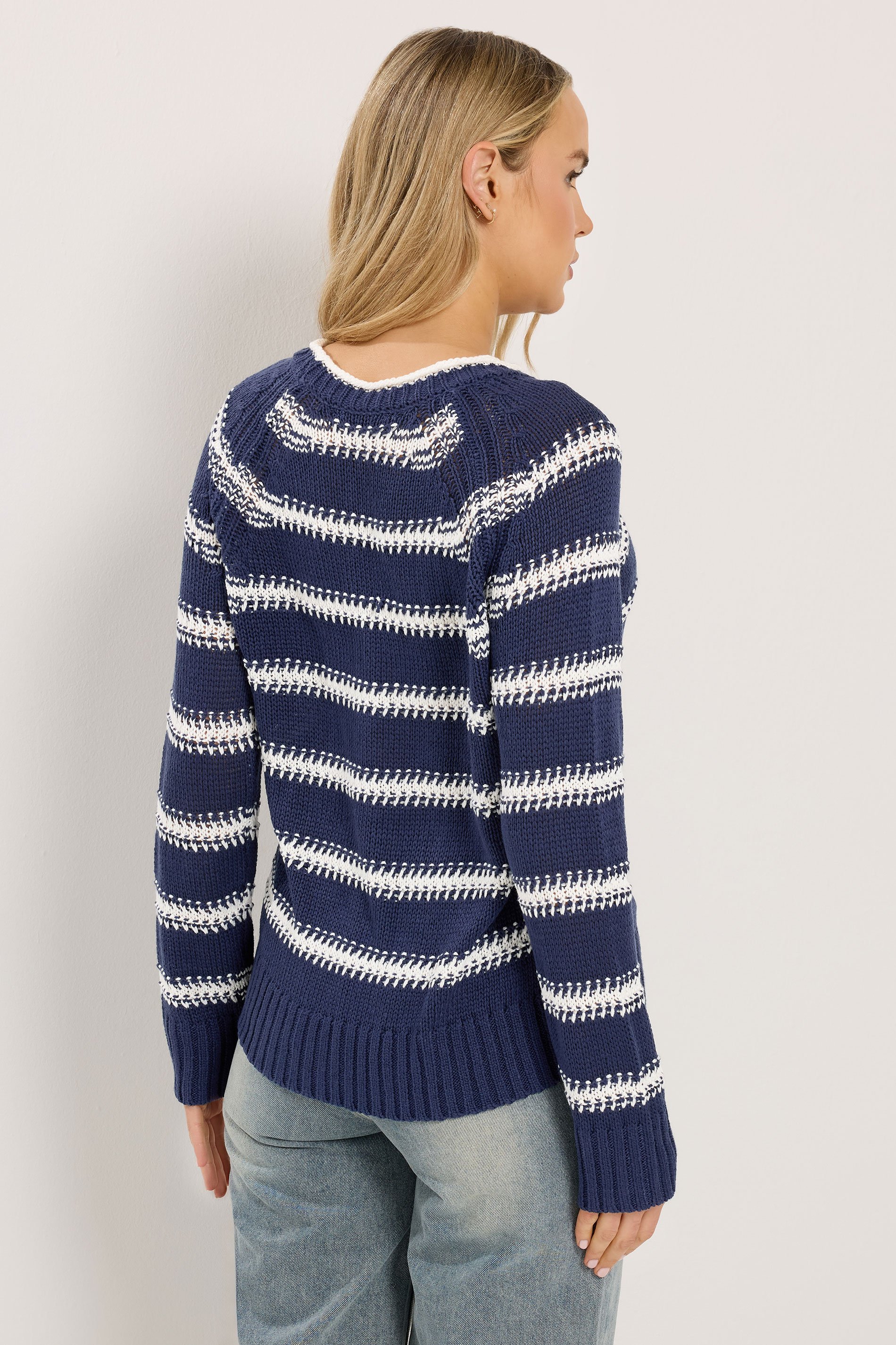 LTS Tall Navy Blue & White Stripe Knit Jumper | Long Tall Sally 3