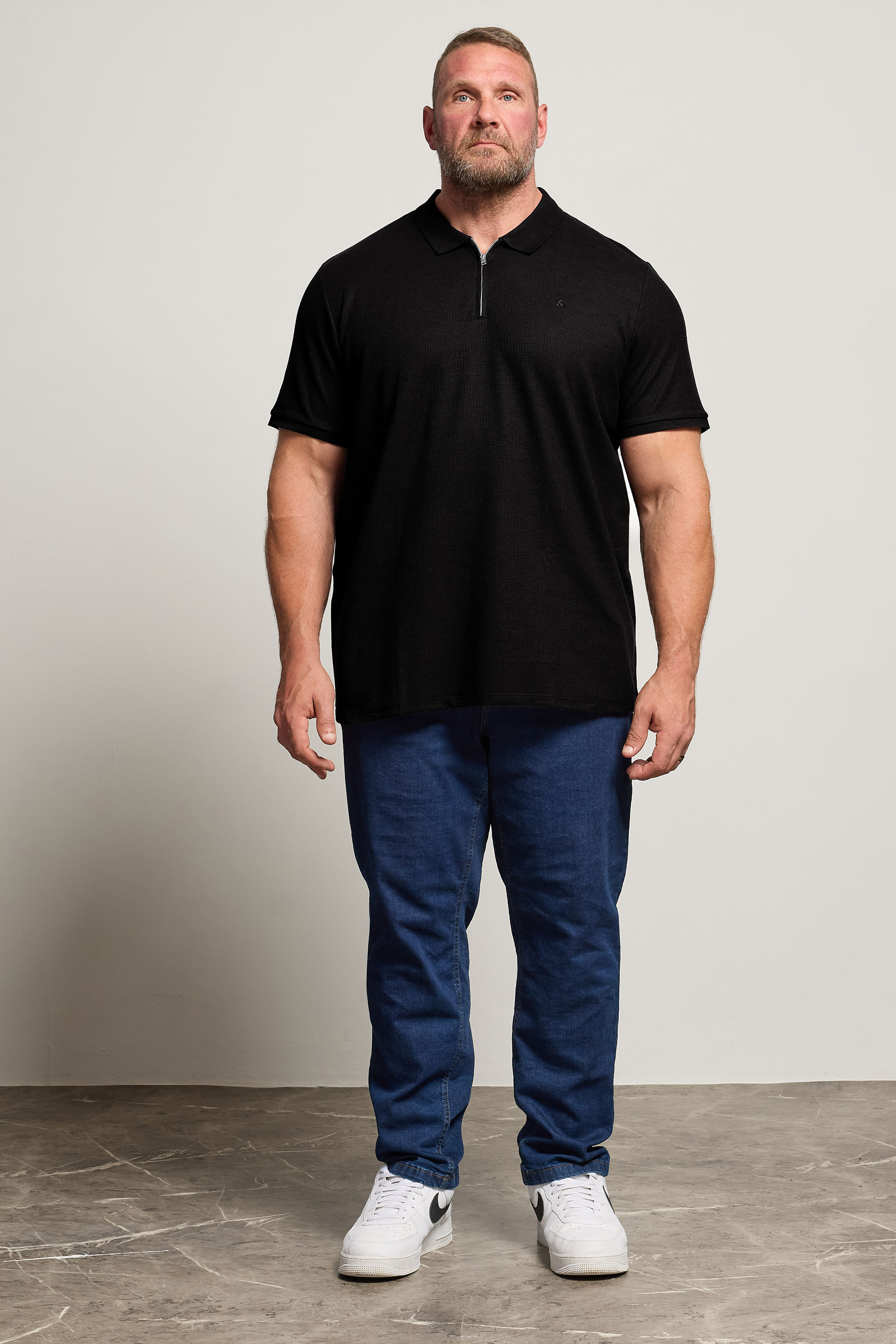 JACK & JONES Big & Tall Black Zip Neck Polo Shirt | BadRhino 2