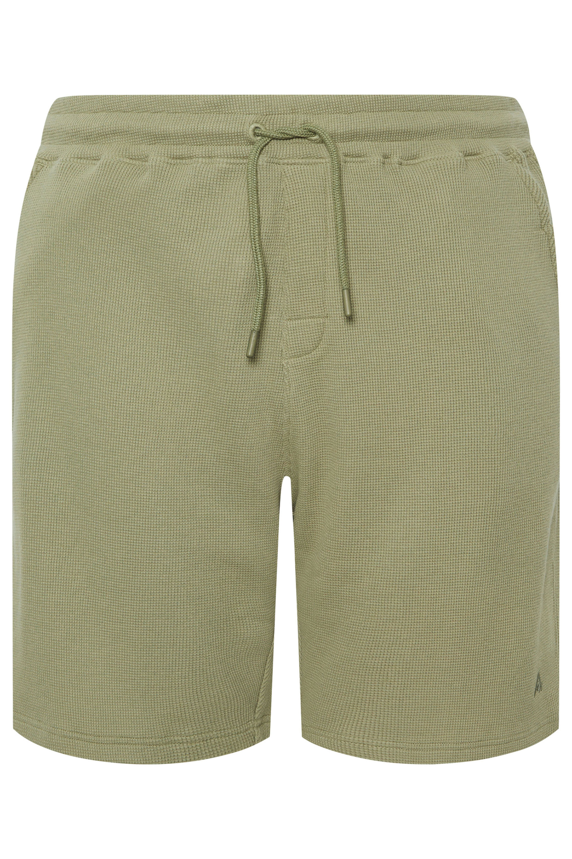 STUDIO A Big & Tall Khaki Green Waffle Textured Shorts | BadRhino 4