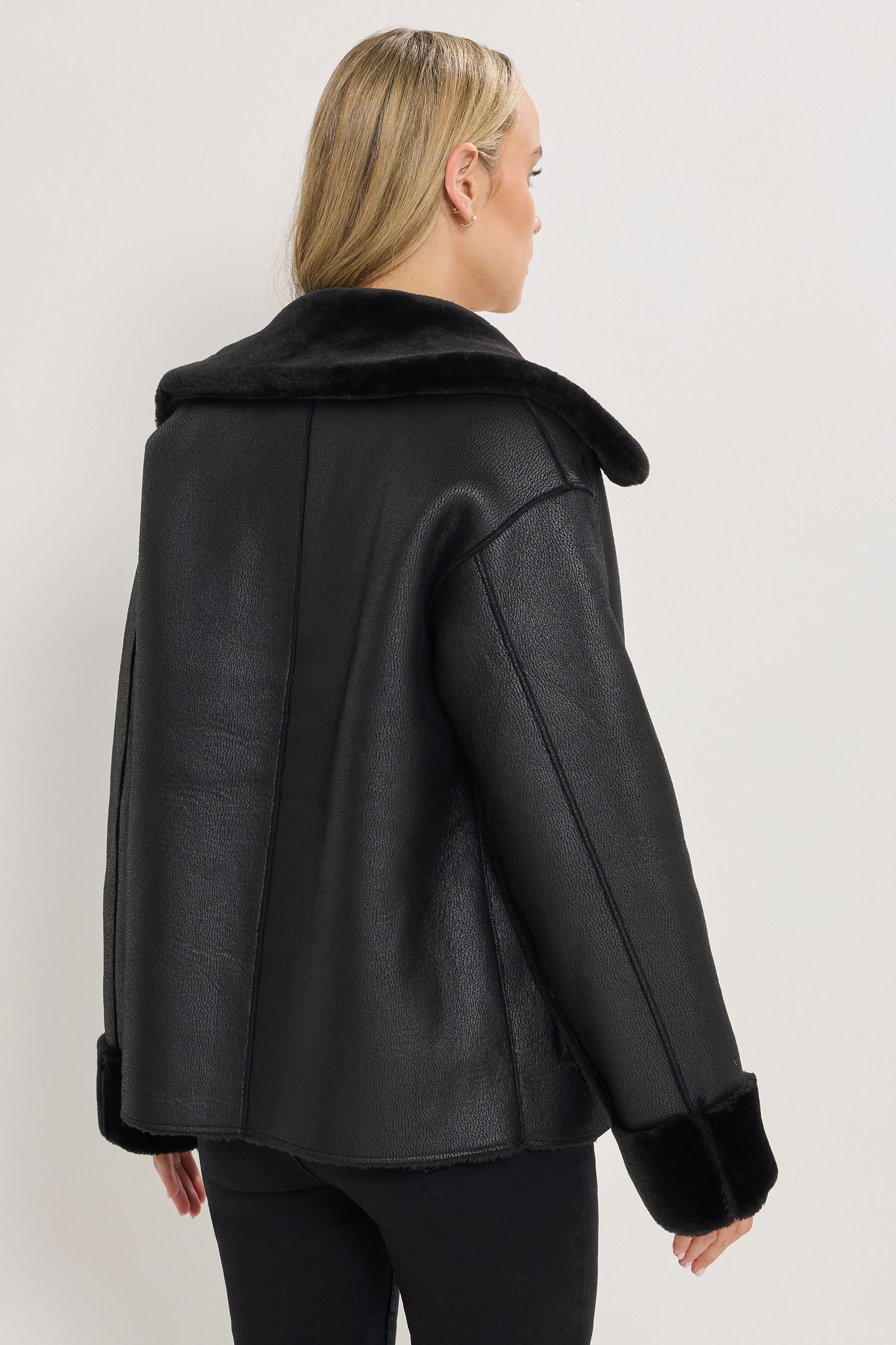 LTS Tall Black Faux Fur Trim Jacket | Long Tall Sally 4
