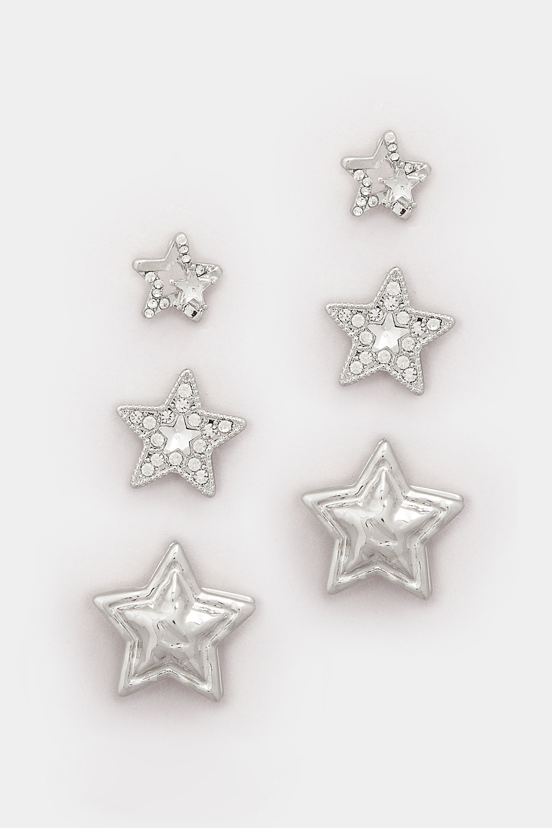 3 PACK Silver Tone Stud Stud Earrings | Yours Clothing  3