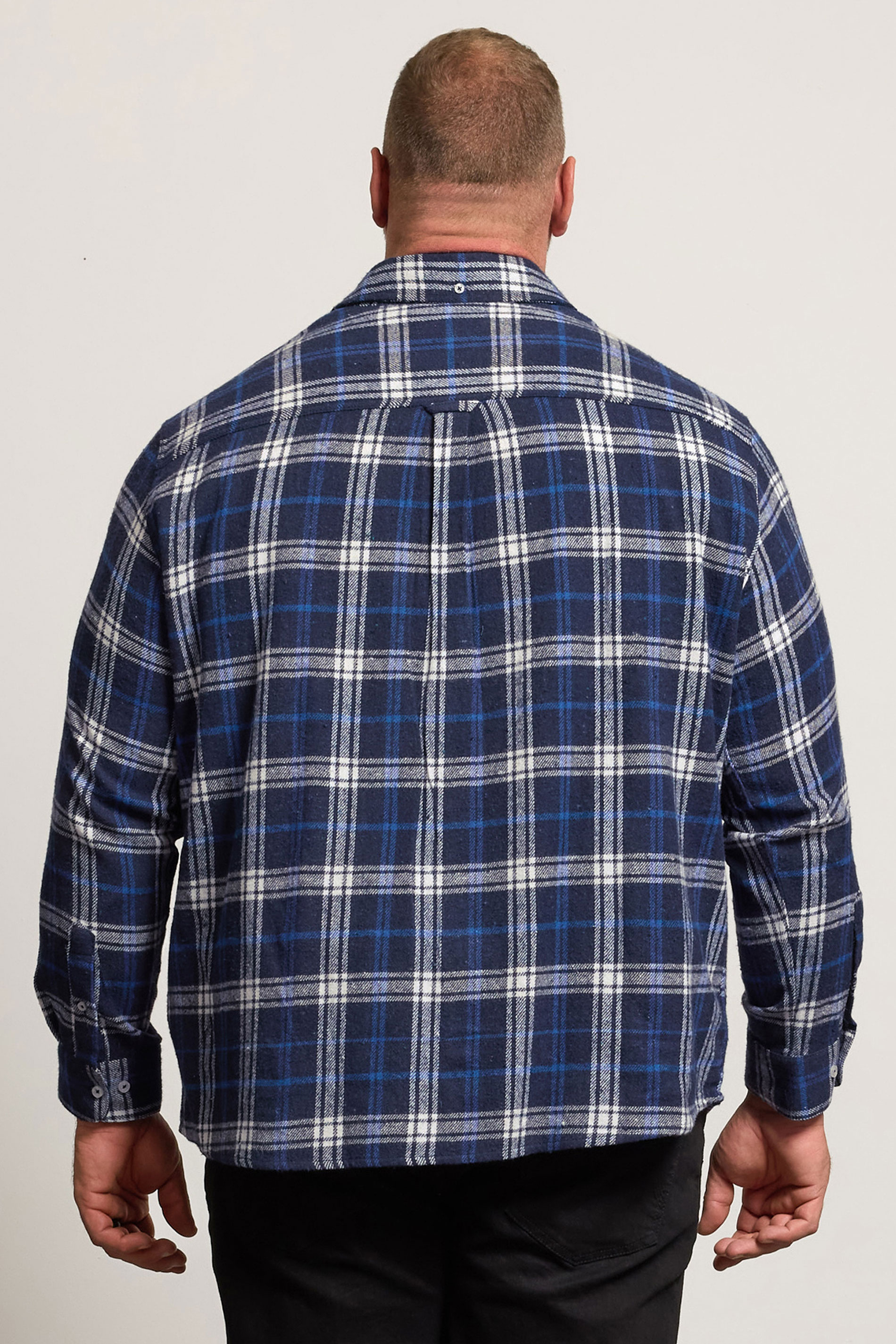 BadRhino Big & Tall White & Navy Blue Brushed Checked Shirt | BadRhino 3
