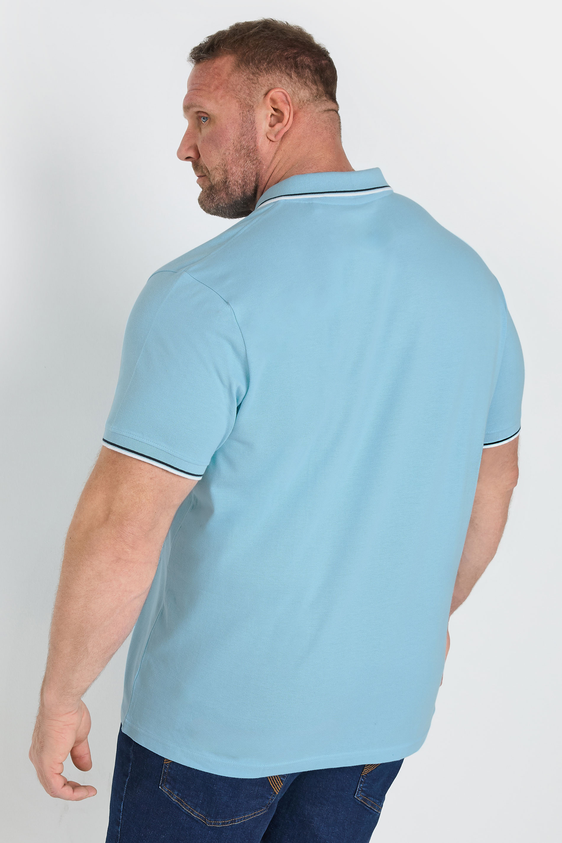 BadRhino Big & Tall 3 Pack Blue & Yellow Tipped Polo Shirts | BadRhino 4