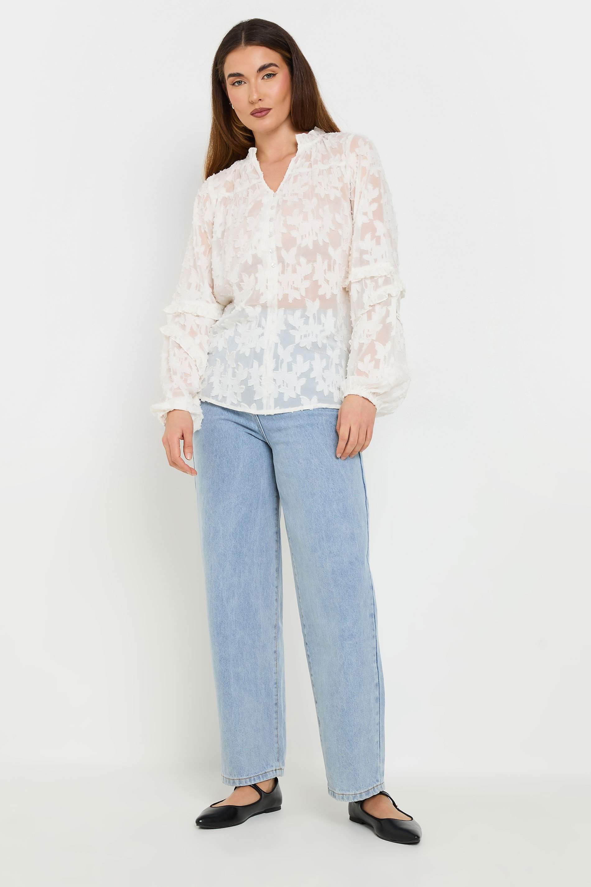 LTS Tall Ivory White Jacquard Floral Blouse | Long Tall Sally 2