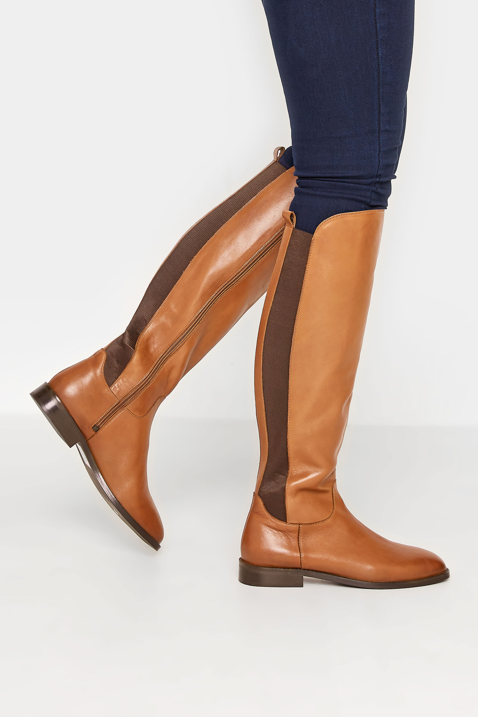 LTS Tan Brown Leather Knee High Boots In Standard Fit | Long Tall Sally 1