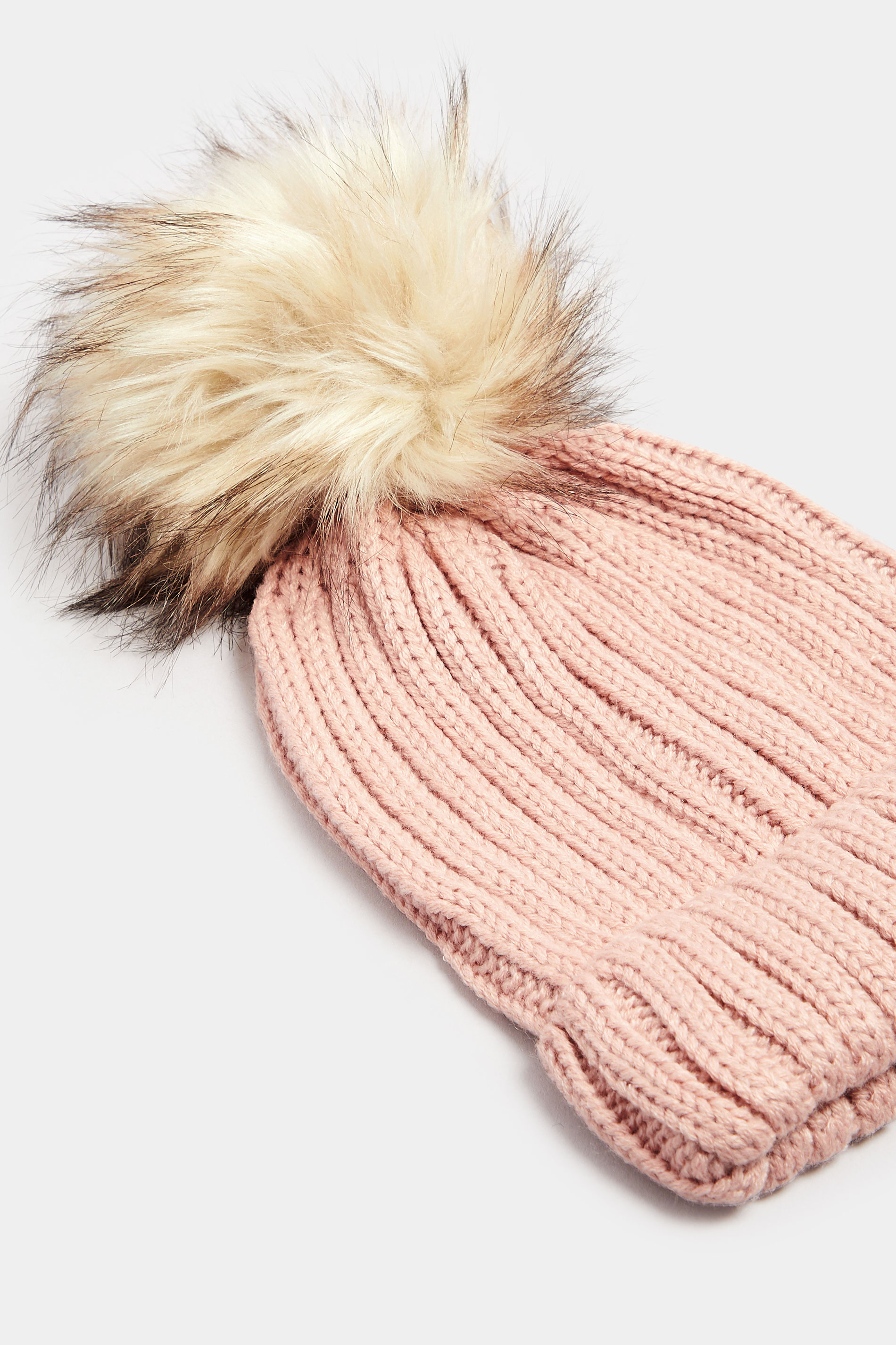 Pink Faux Fur Pom Pom Bobble Hat | Yours Clothing 3