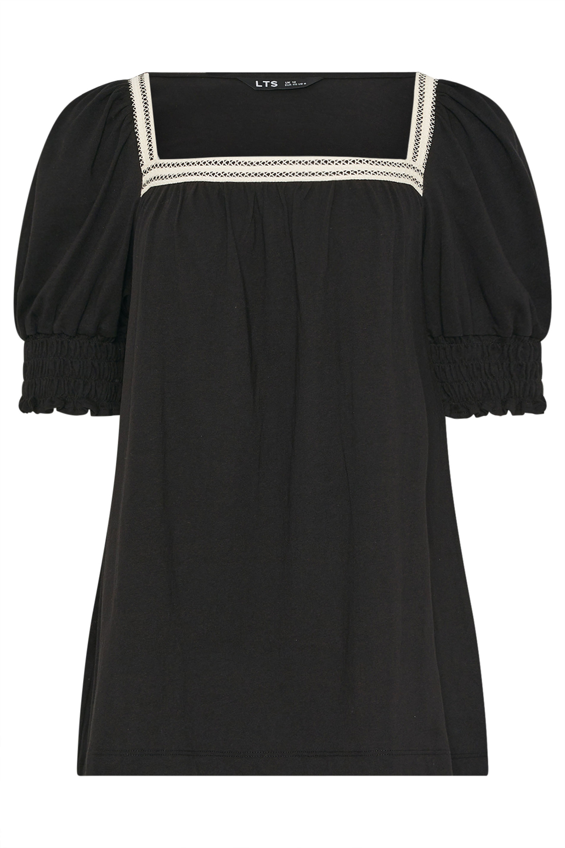 LTS Tall Women's Black Textured Square Neck Top | Long Tall Sally 2