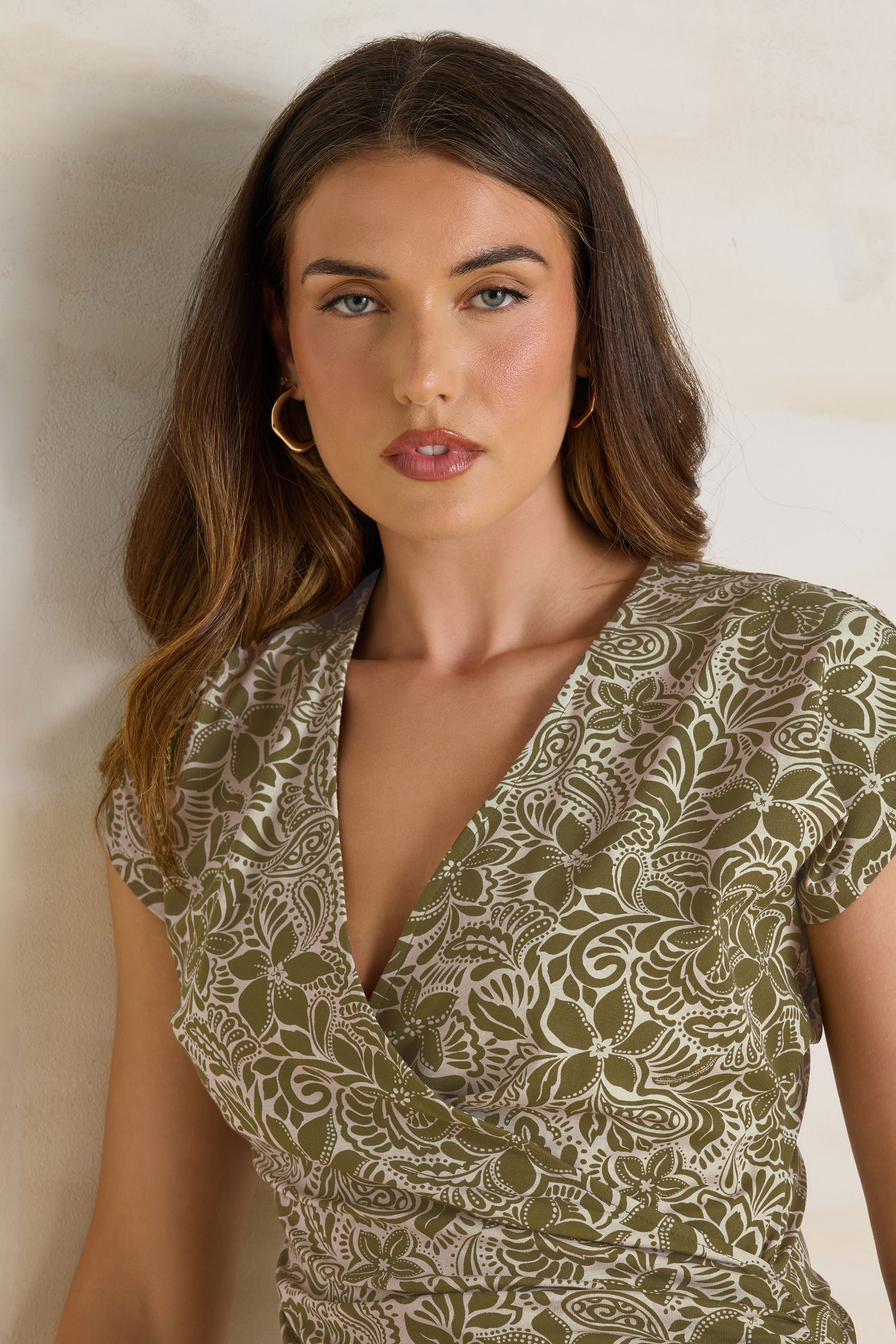 LTS Tall 2 PACK Green & White Floral Grown Sleeve Wrap Tops | Long Tall Sally 6