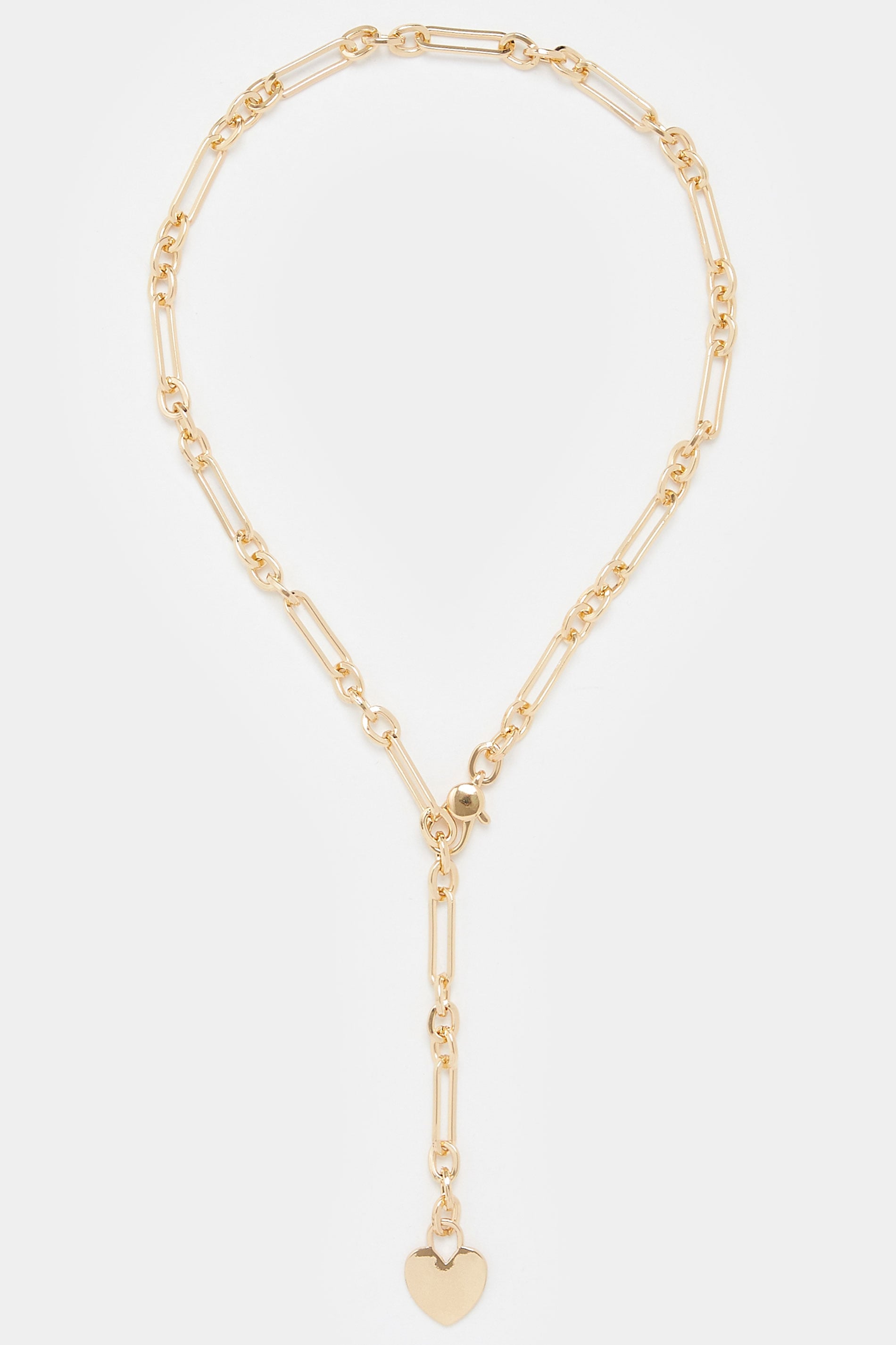 Gold Tone Link Heart Charm Necklace | Yours Clothing 3