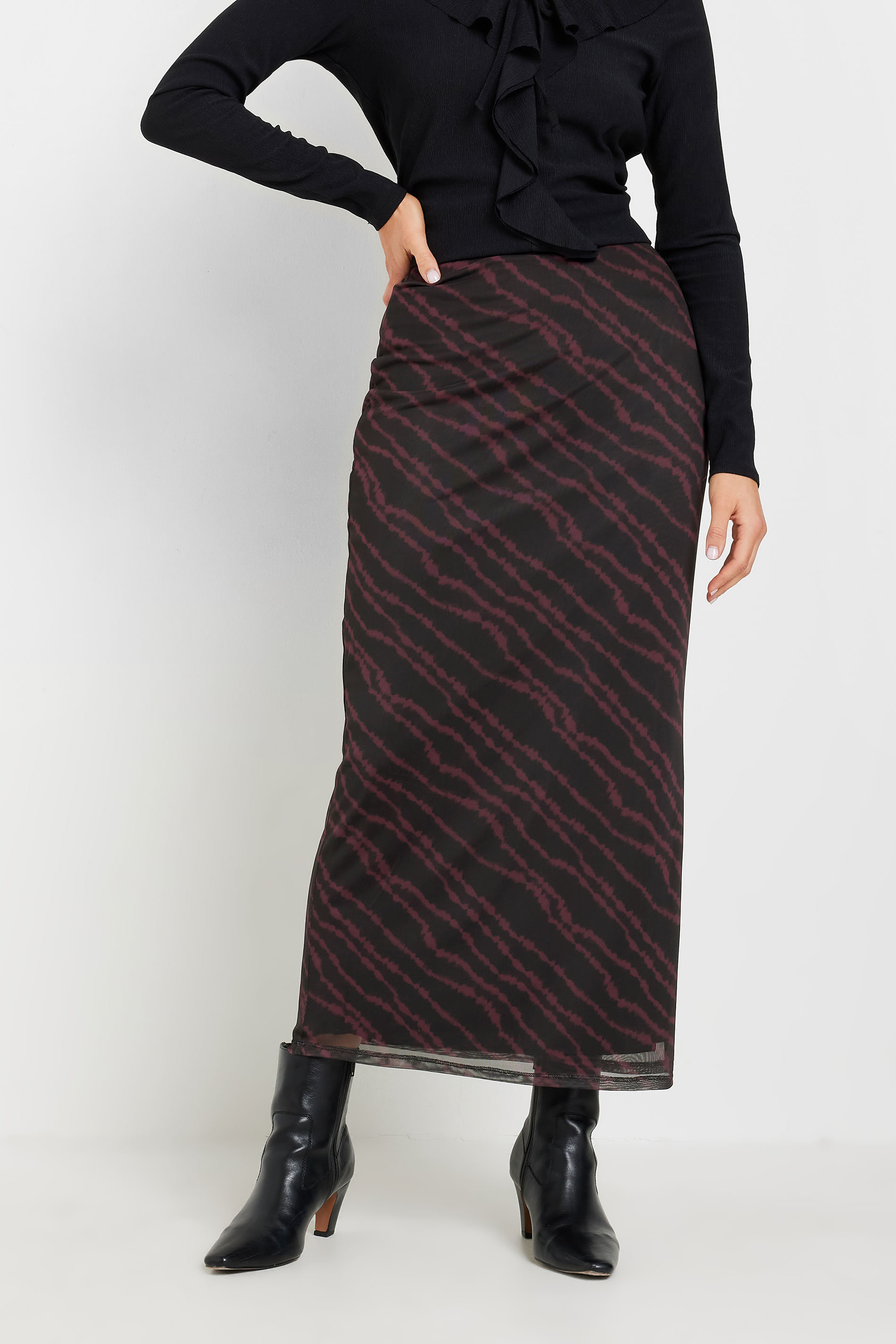 LTS Tall Burgundy Red Mesh Abstract Maxi Skirt | Long Tall Sally 2