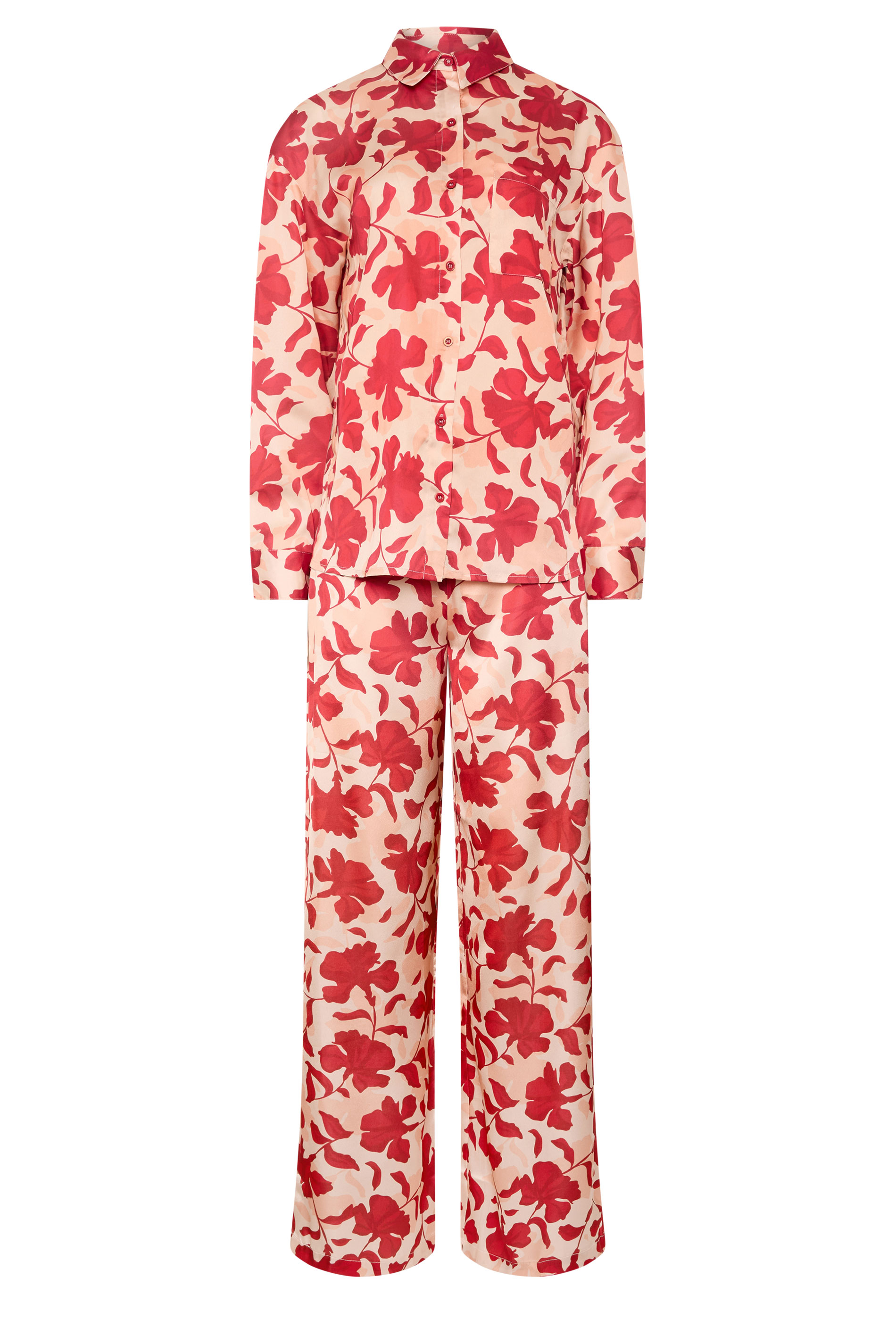 LTS Tall Women's Set Pink Floral Satin Button Shirt & Wide Leg Trousers | Long Tall Sally 6