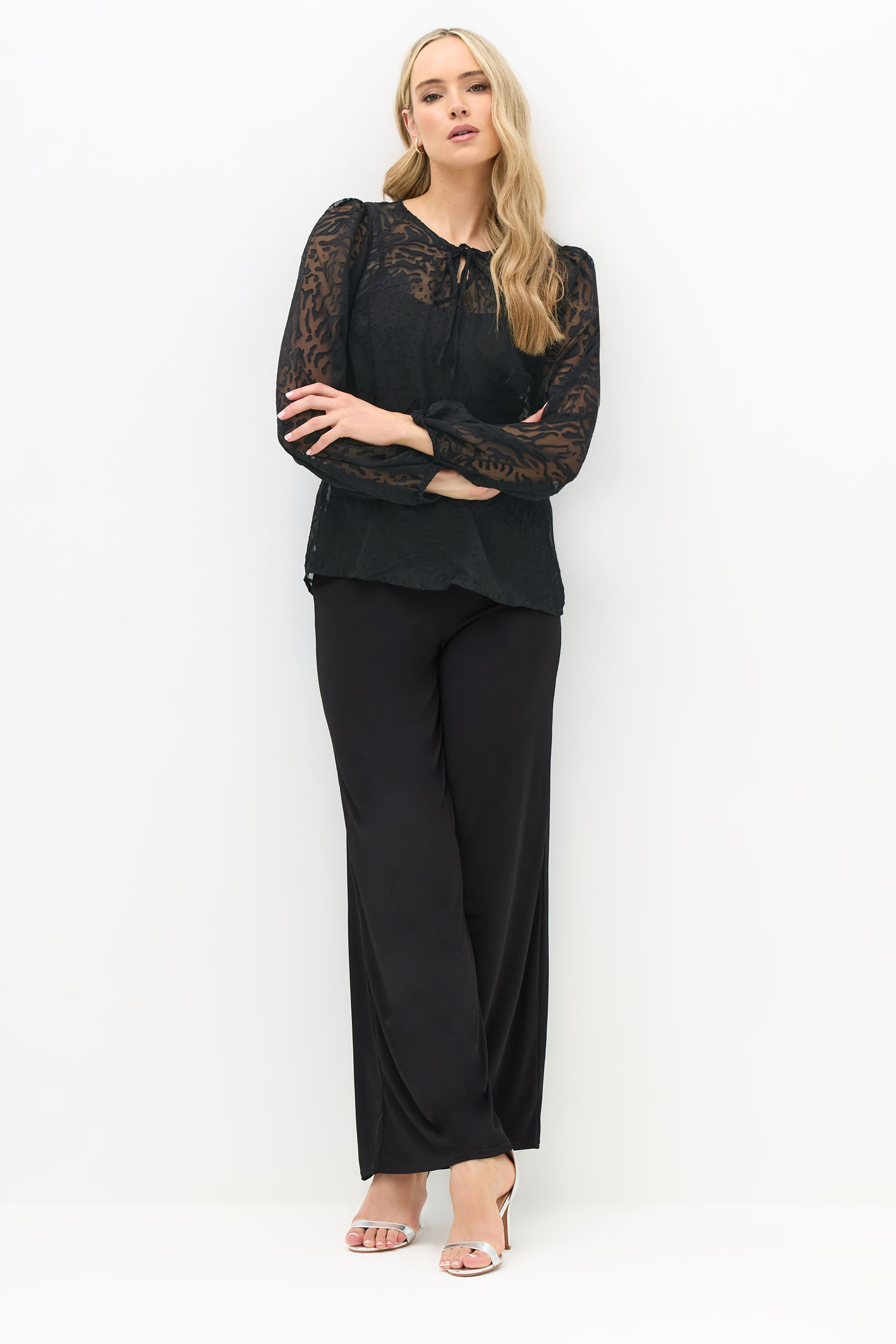 LTS Tall Black Animal Burnout Tie Blouse | Long Tall Sally 2