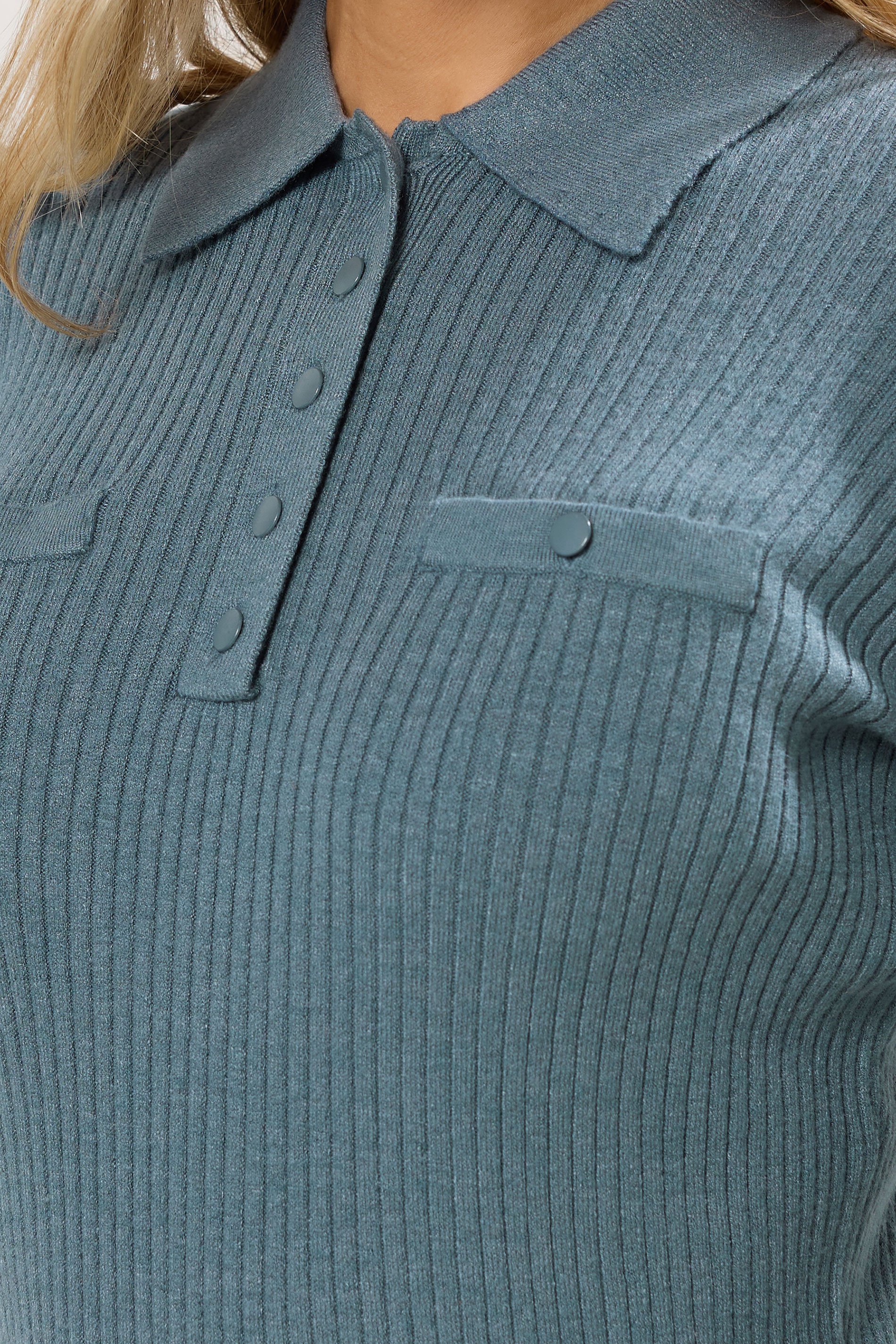 LTS Tall Blue Marl Knitted Polo Top | Long Tall Sally 5