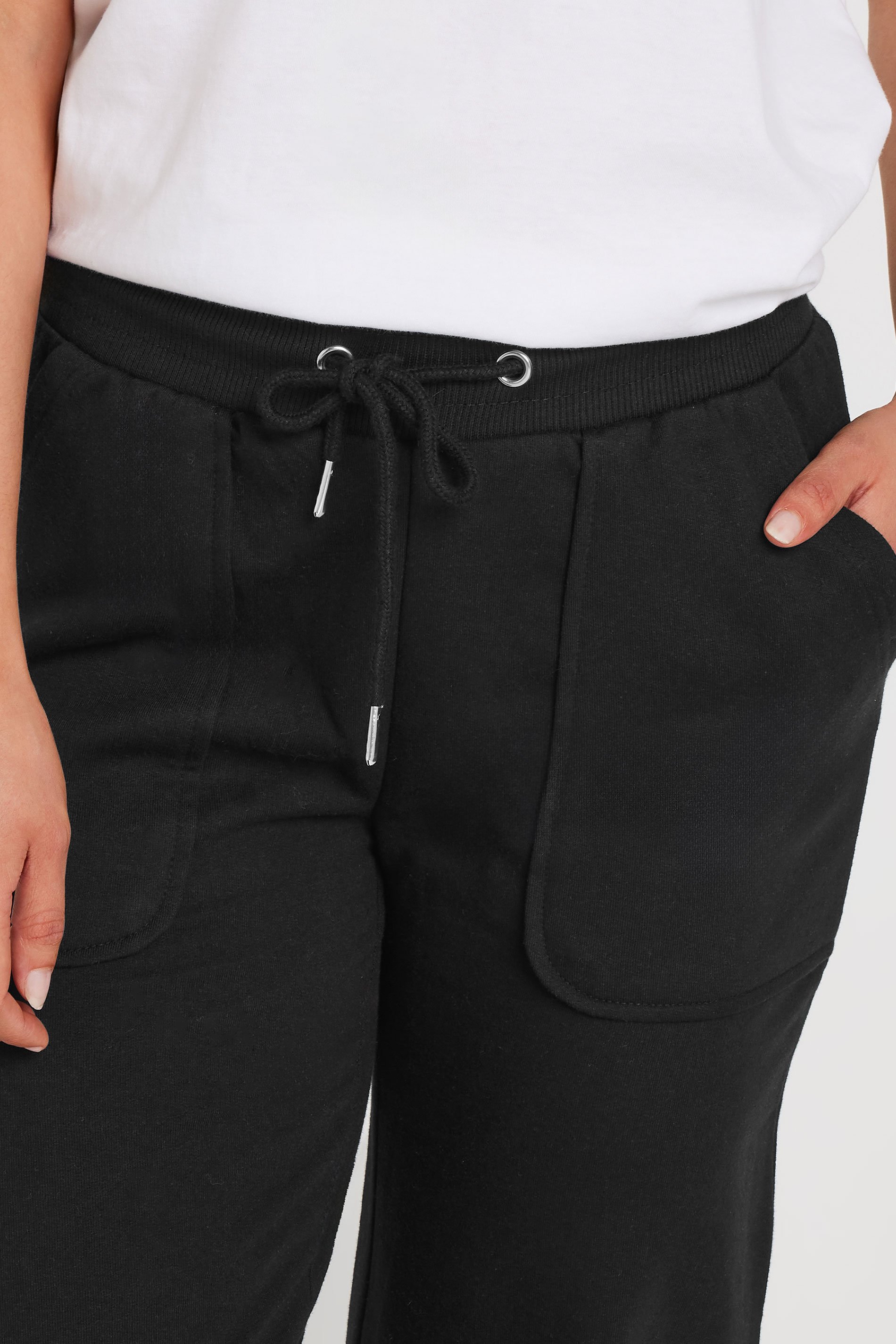 LTS Tall Black Pocket Patch Wide Leg Joggers | Long Tall Sally 5