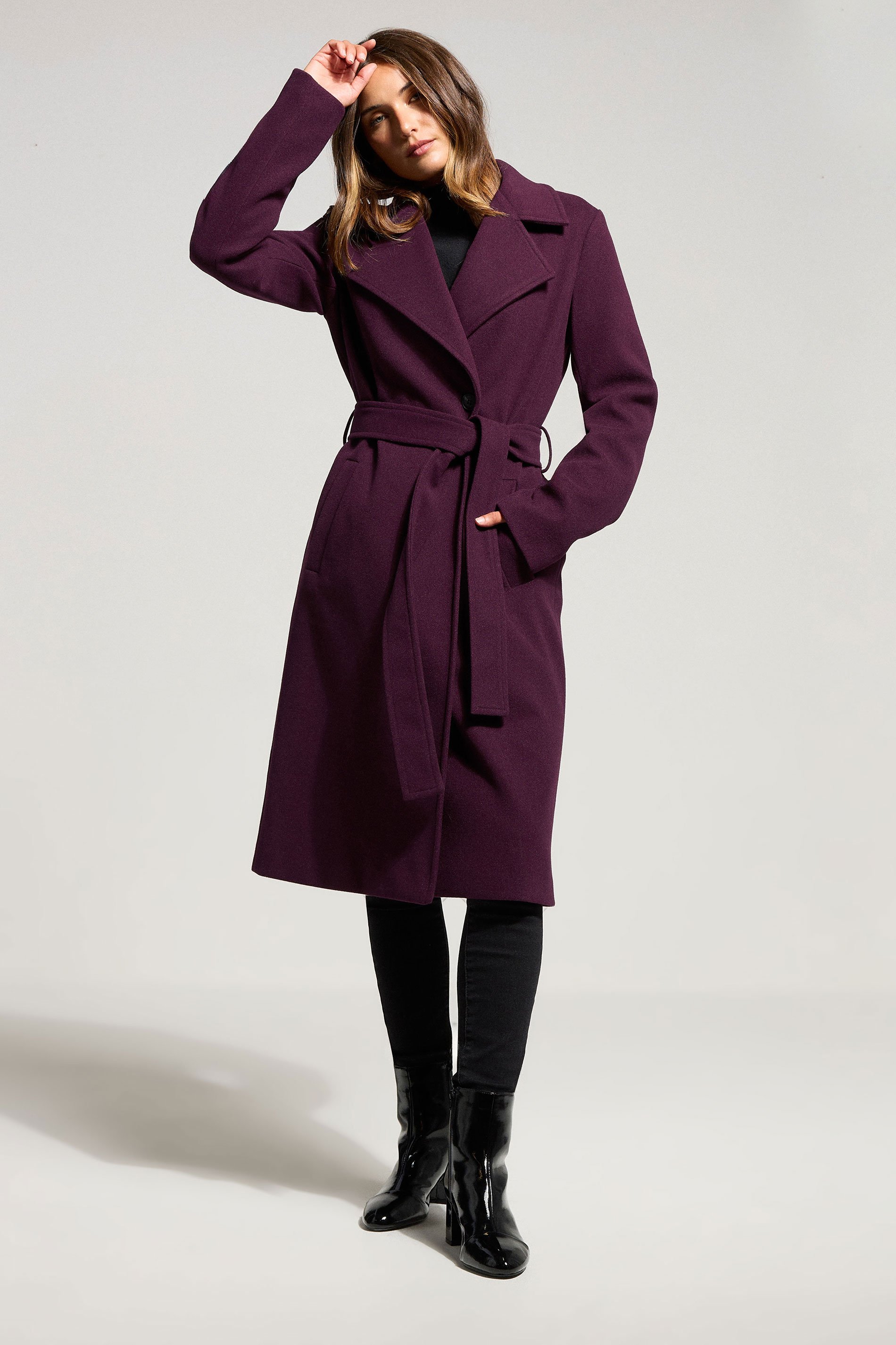 LTS Tall Burgundy Red Formal Wrap Belted Midi Coat | Long Tall Sally 1