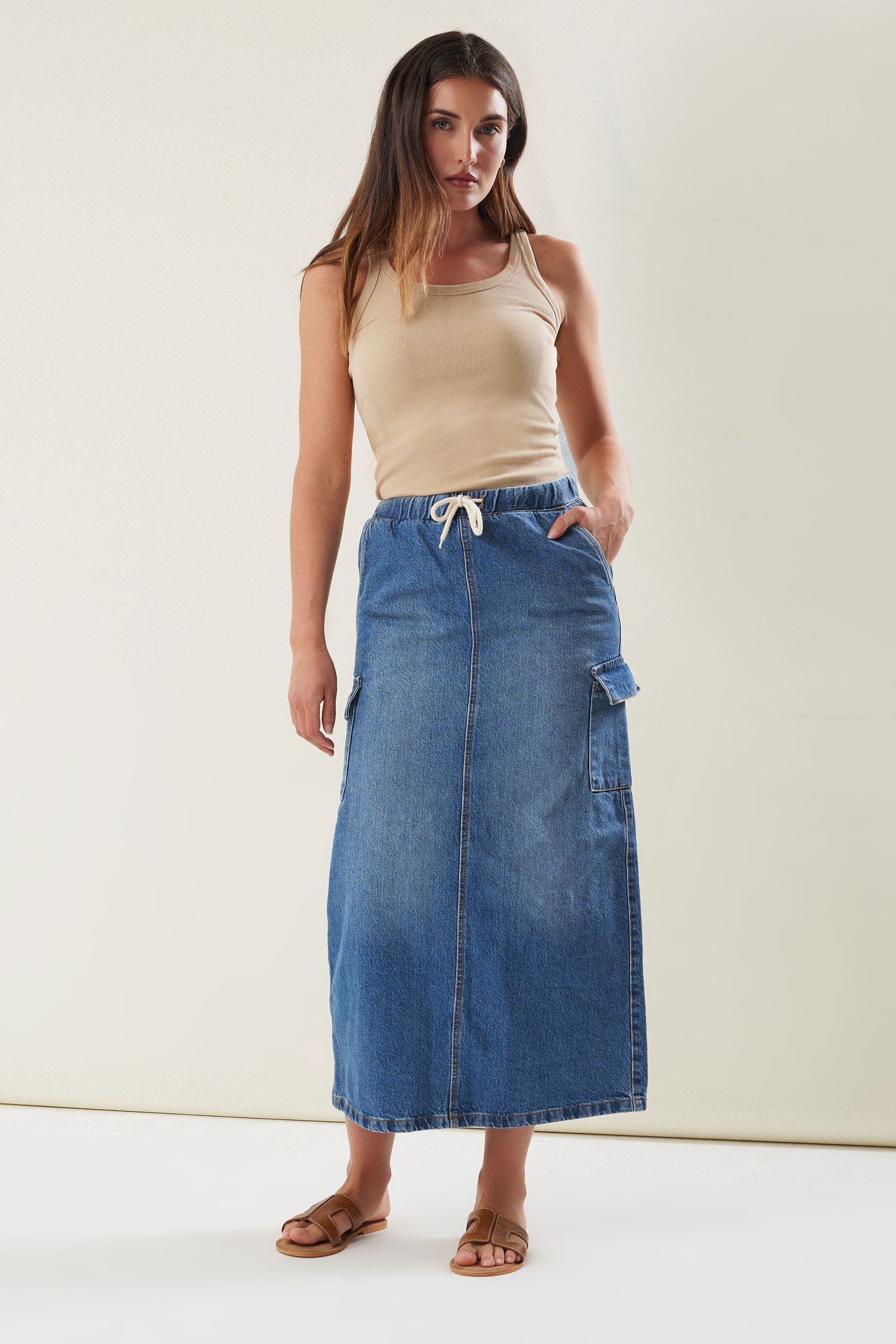 LTS Tall Womens Blue Denim Tie Waist Maxi Skirt | Long Tall Sally 2