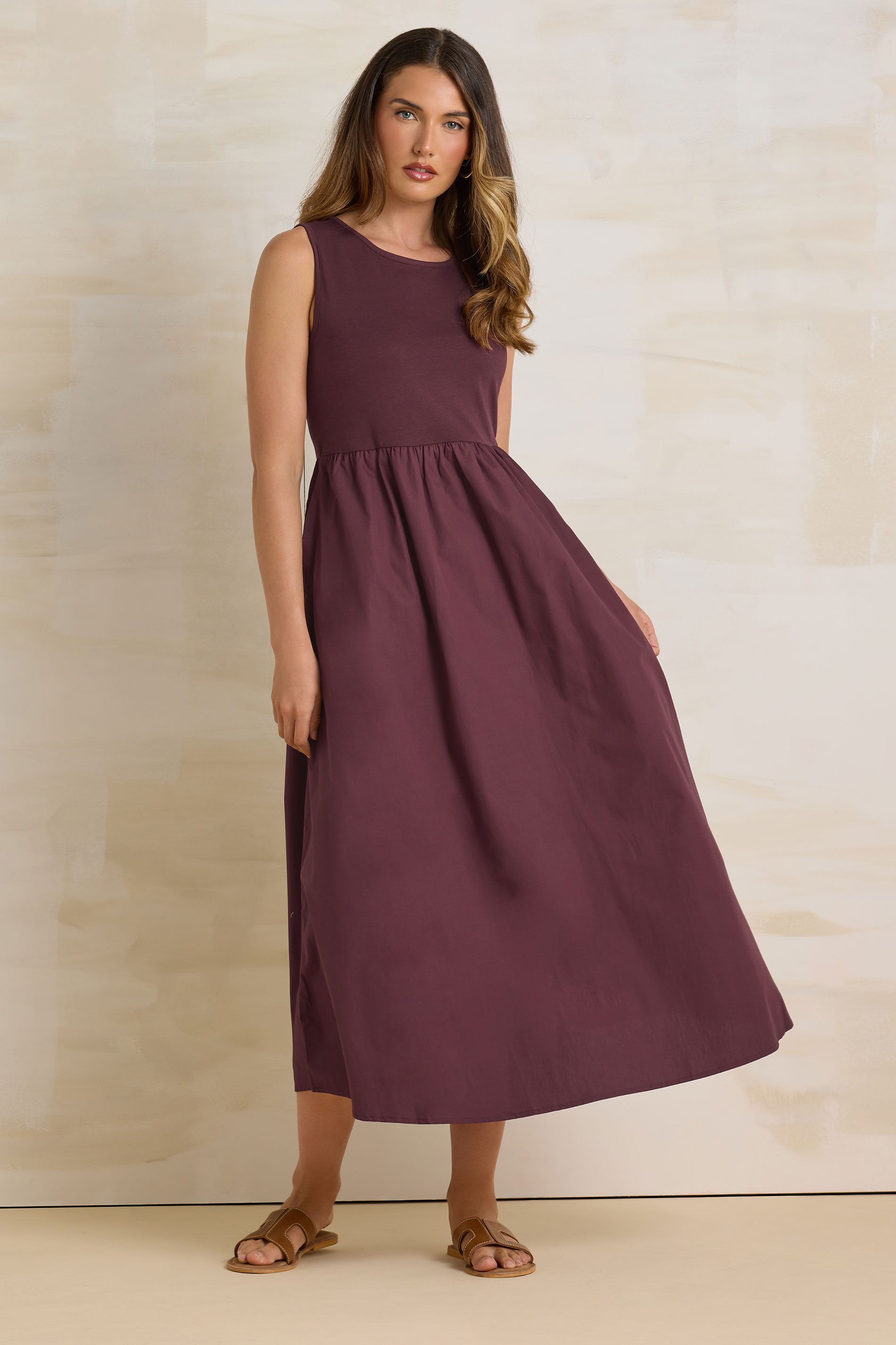 LTS Tall Burgundy Red Jersey & Woven Mix Fabric Midi Dress | Long Tall Sally 3