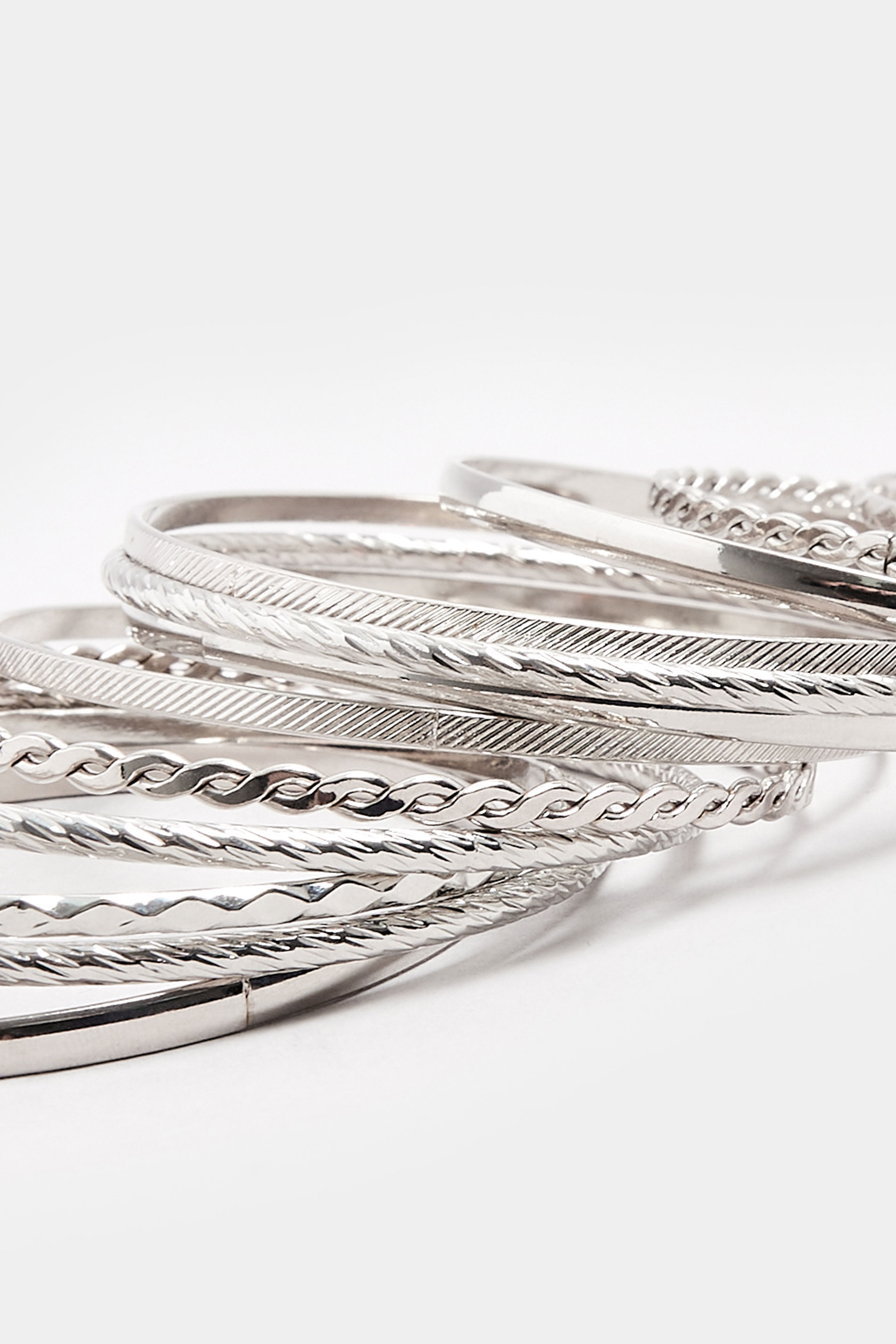 12 PACK Silver Tone Bangle Bracelet Set | Yours Clothing 3