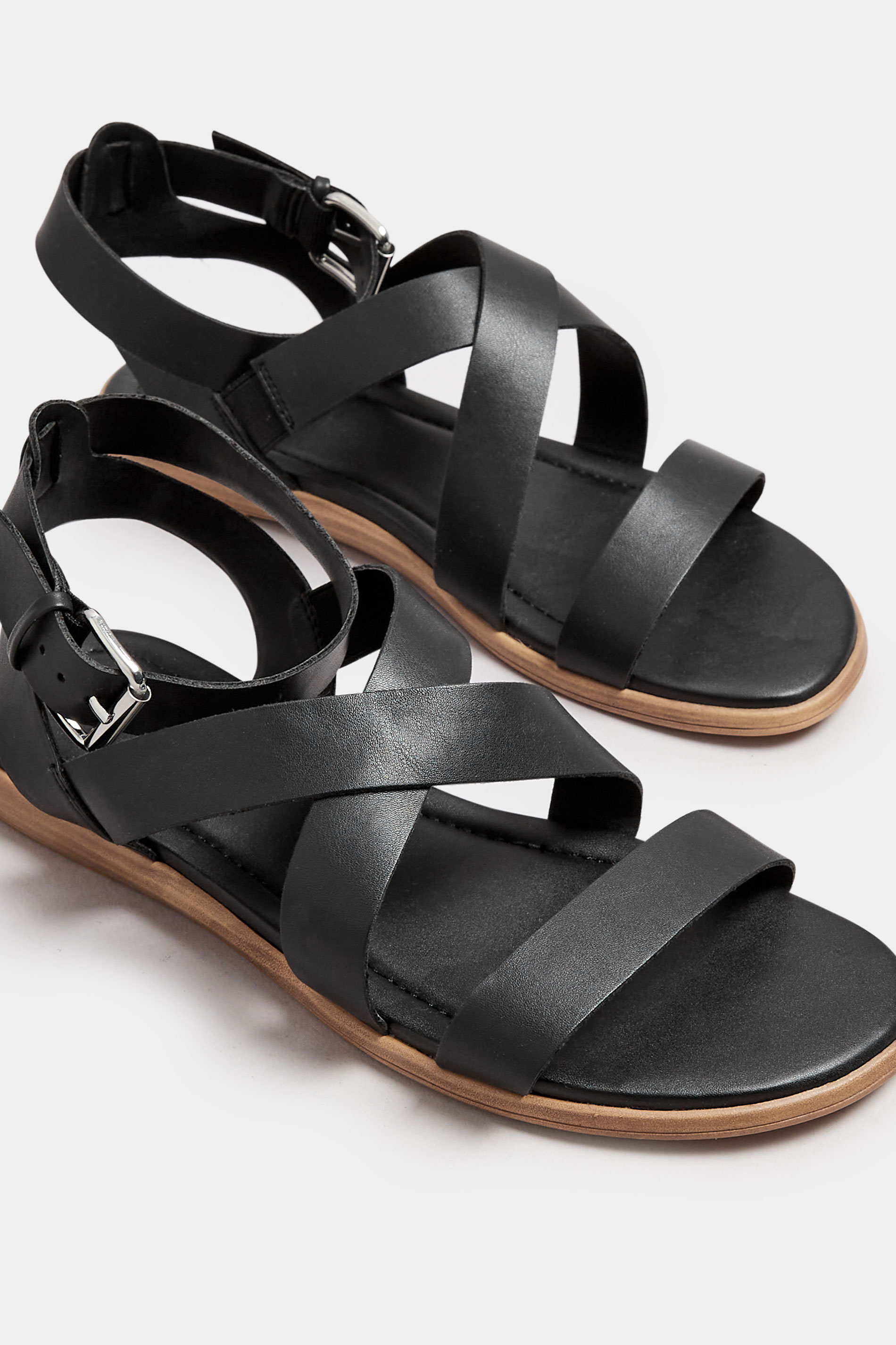 Black Cross Over Strappy Sandals In Extra Wide EEE Fit | Yours Clothing 5
